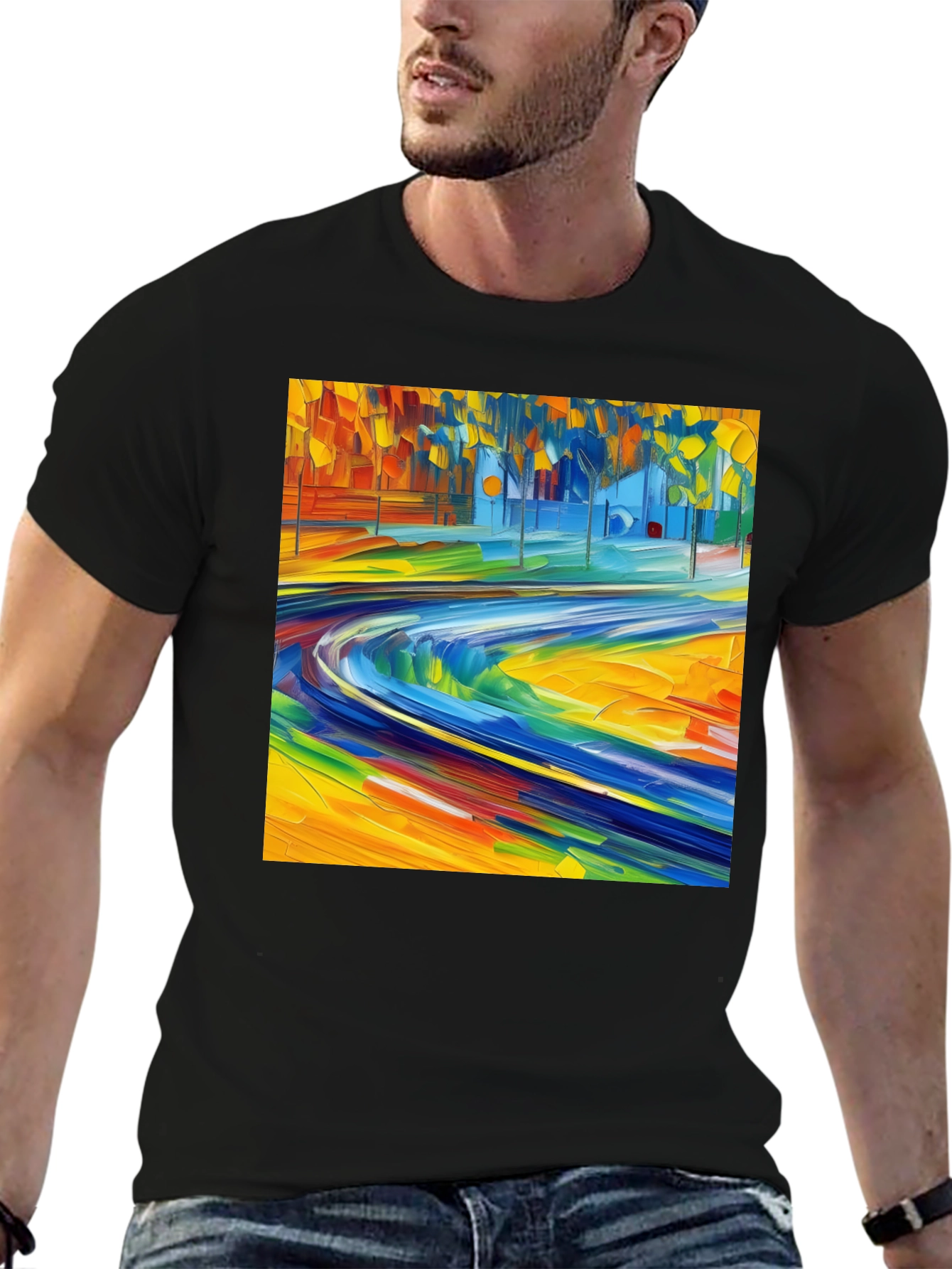 Abstract Art Print Black T-Shirt - Vibrant Casual Style