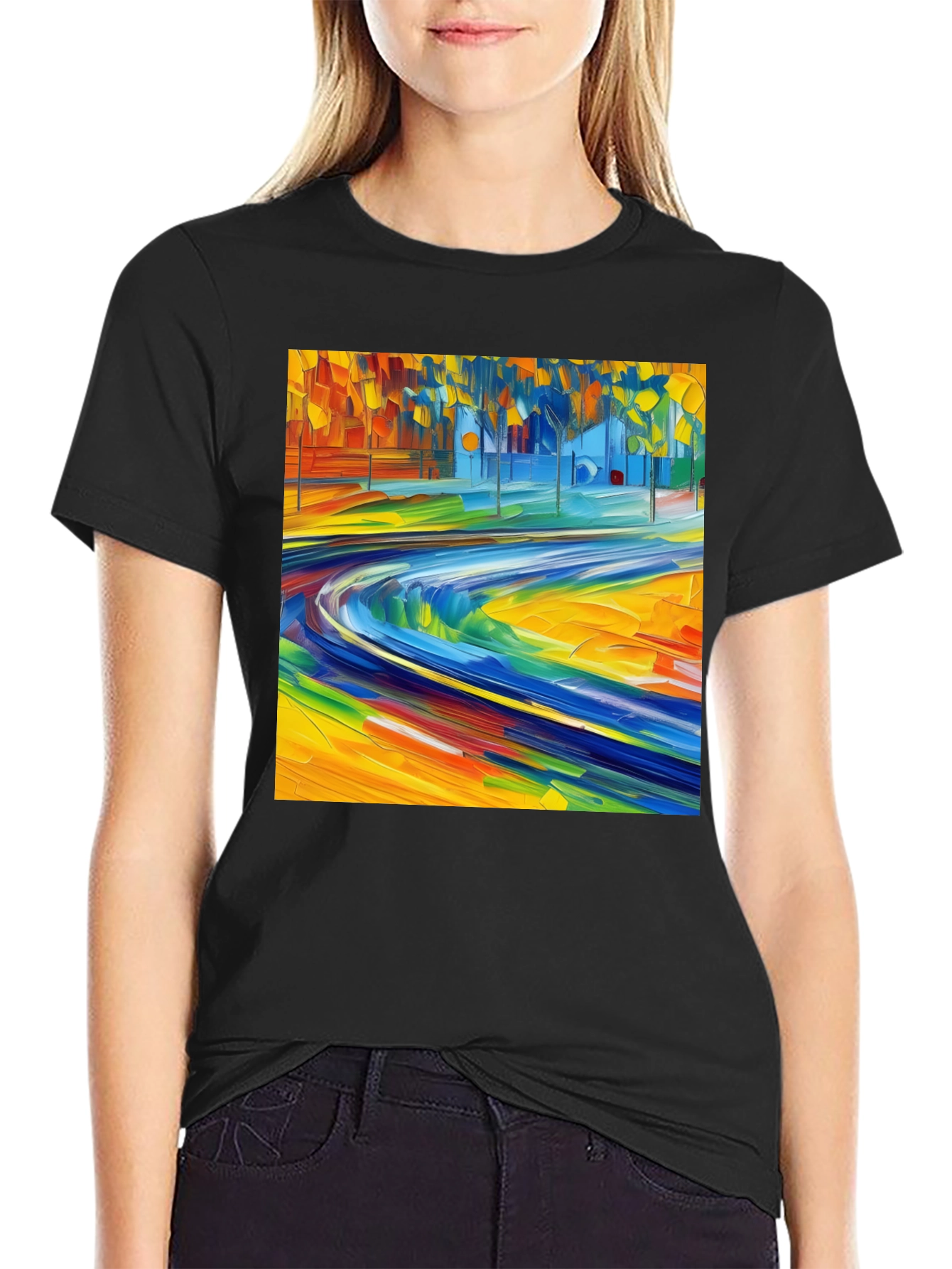 Abstract Art Print Black T-Shirt - Vibrant Casual Style