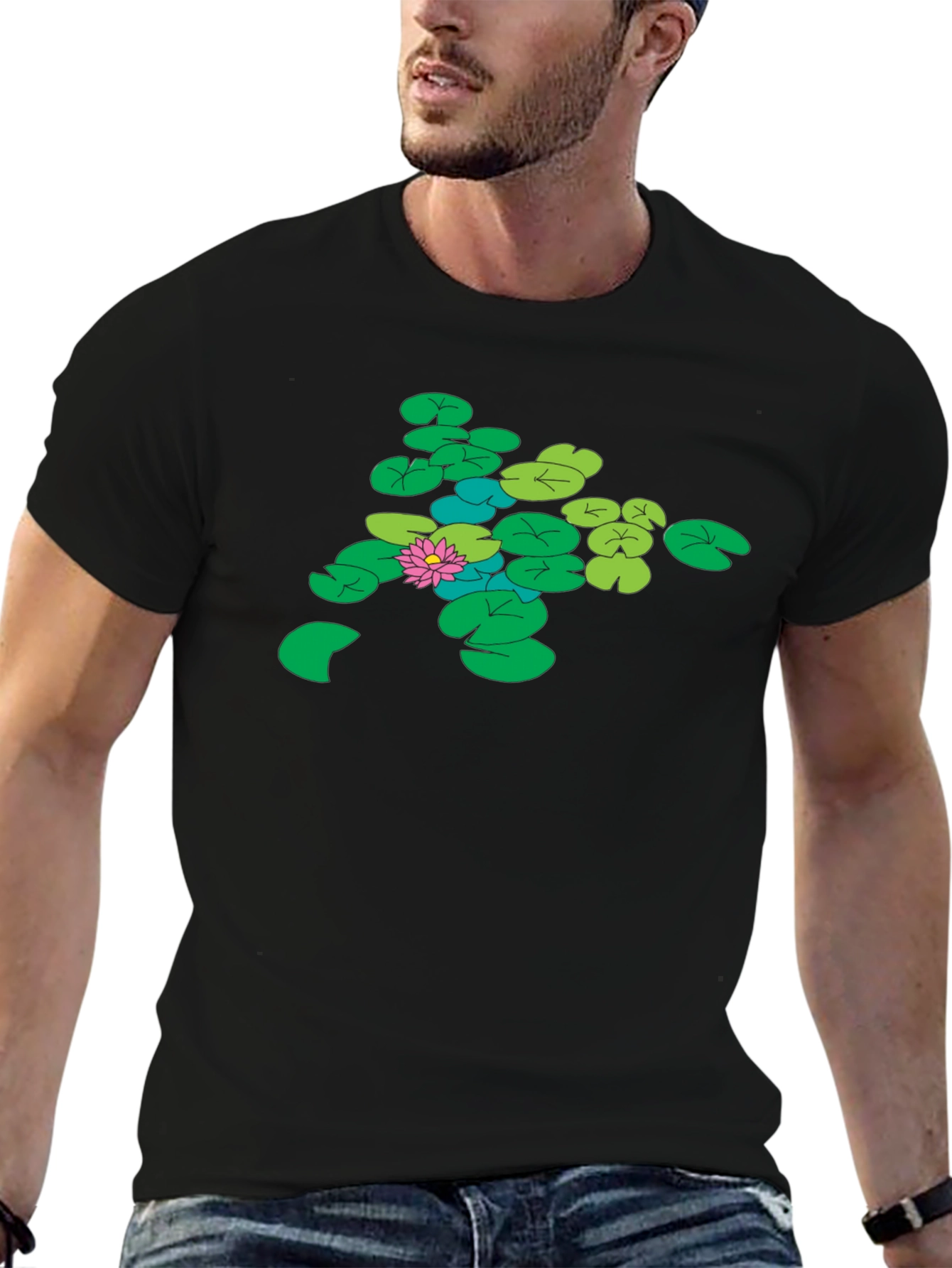 Lily Pad Graphic Tee - Nature Inspired Black T-Shirt