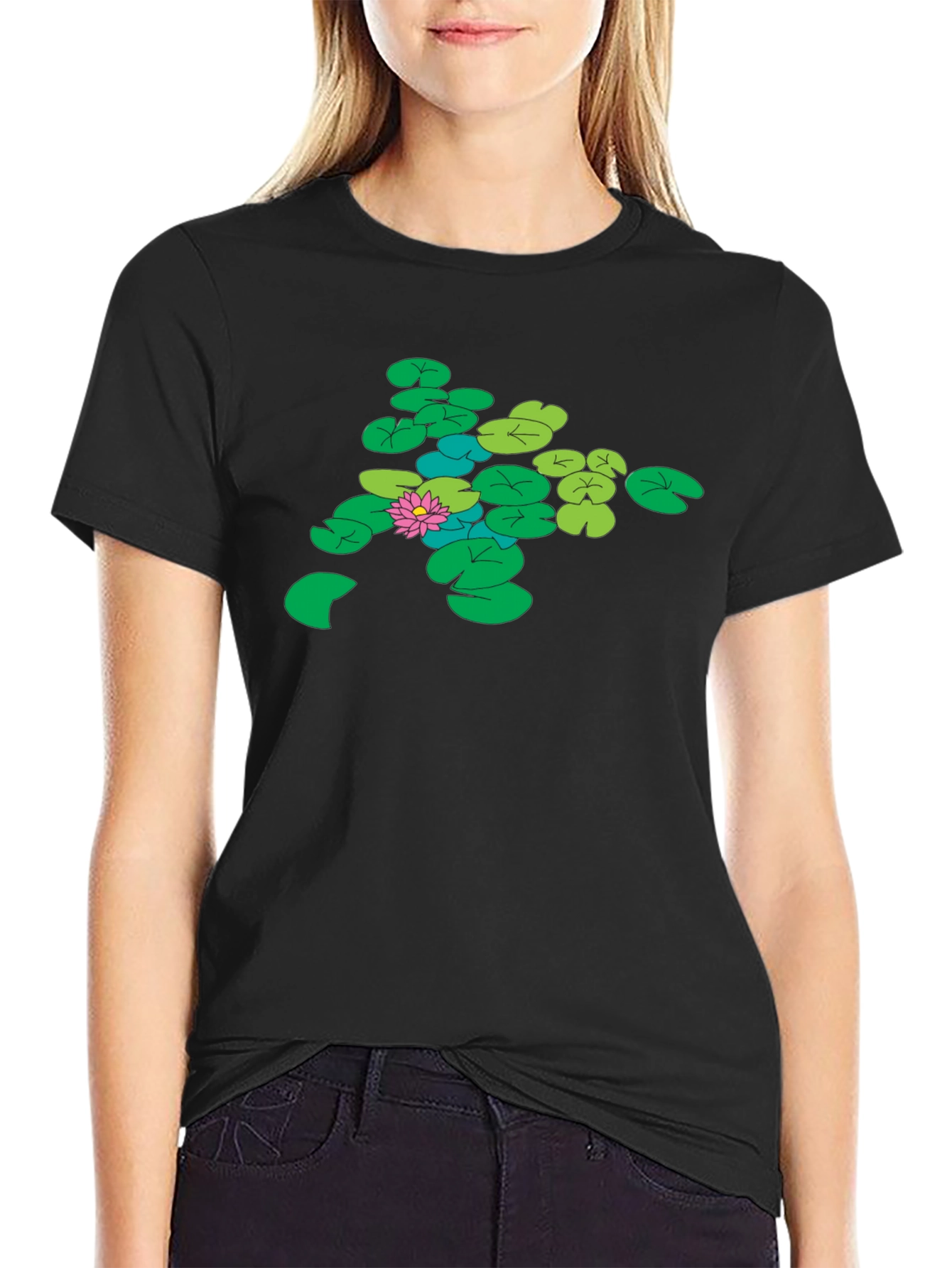 Lily Pad Graphic Tee - Nature Inspired Black T-Shirt