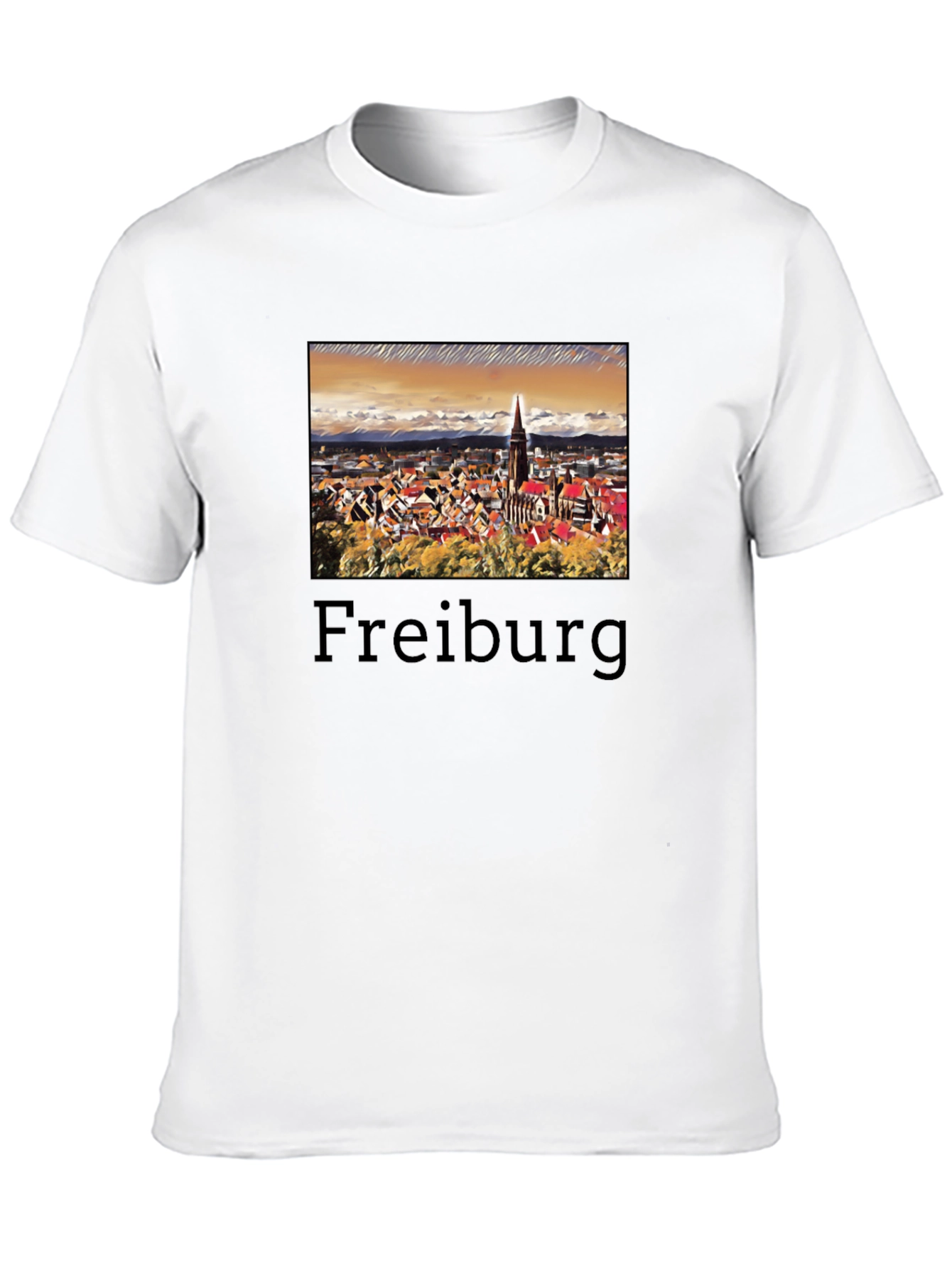 Freiburg Cityscape Graphic Tee - Black Cotton T-Shirt