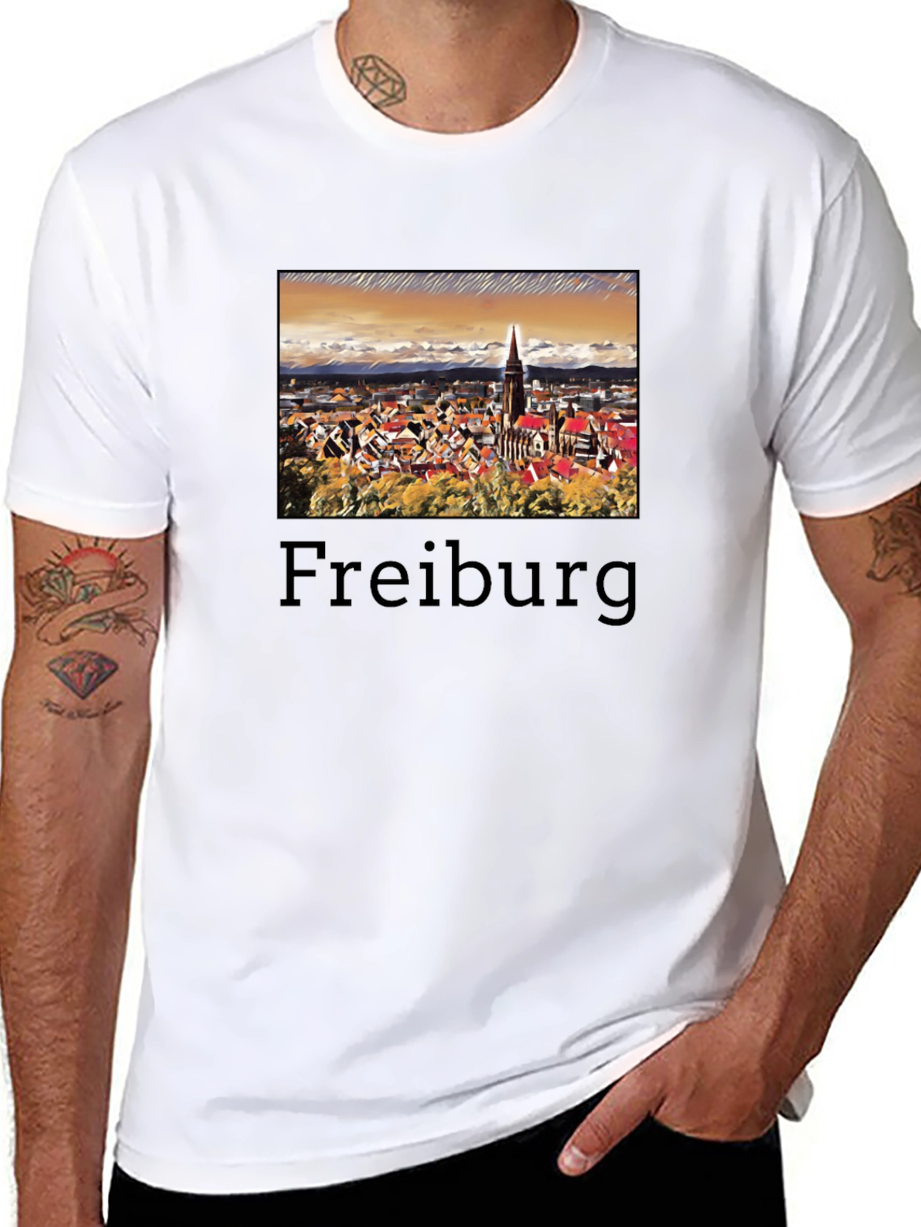 Freiburg Cityscape Graphic Tee - Black Cotton T-Shirt