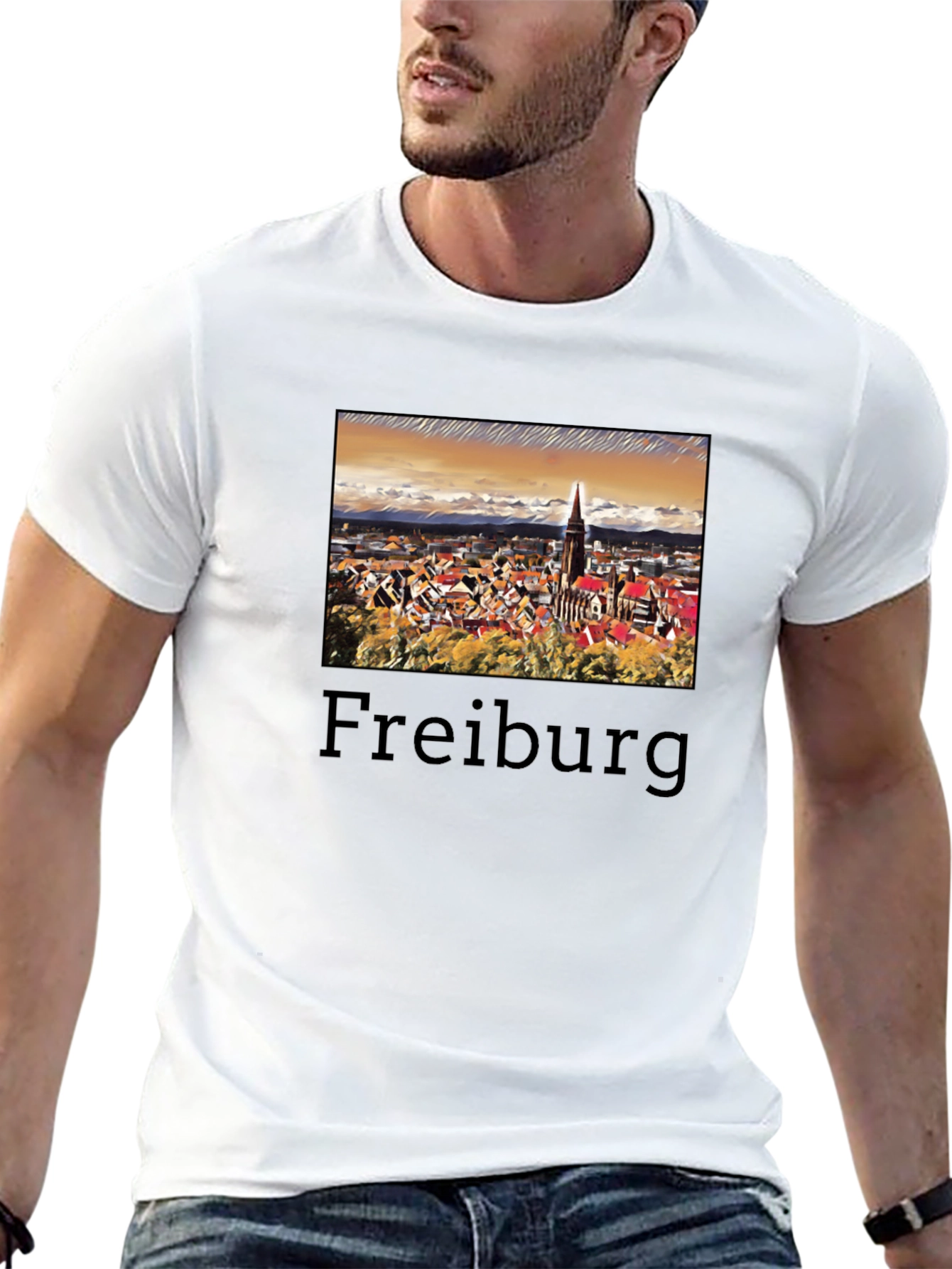 Freiburg Cityscape Graphic Tee - Black Cotton T-Shirt
