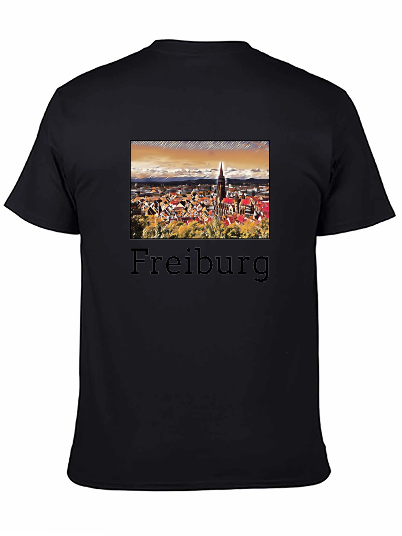 Freiburg Cityscape Graphic Tee - Black Cotton T-Shirt