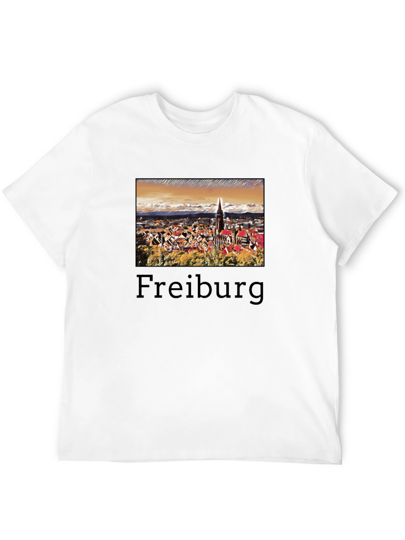 Freiburg Cityscape Graphic Tee - Black Cotton T-Shirt