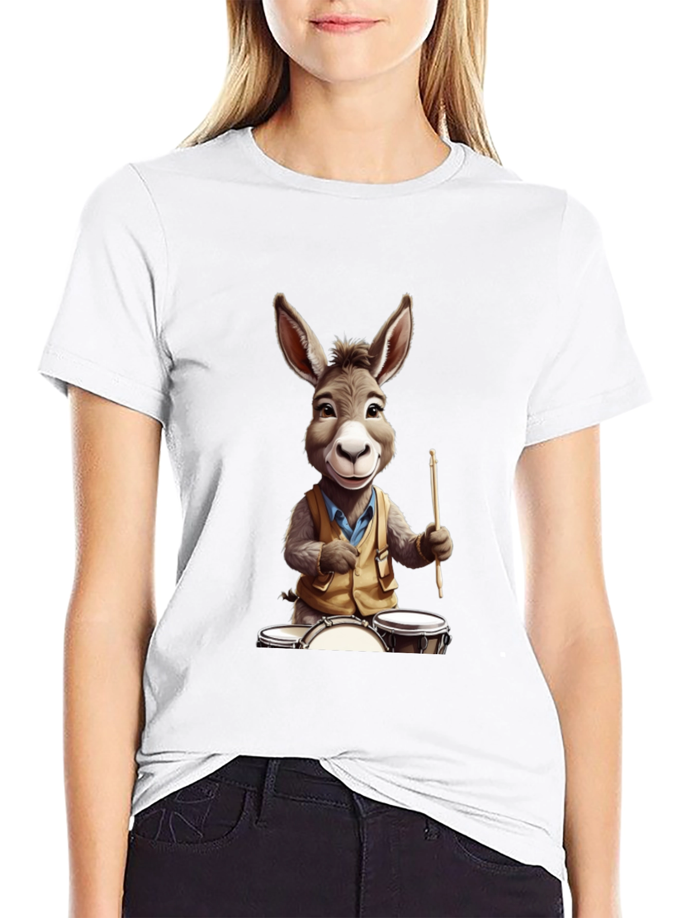 Donkey Drummer Graphic Tee - Black Cotton Blend Shirt