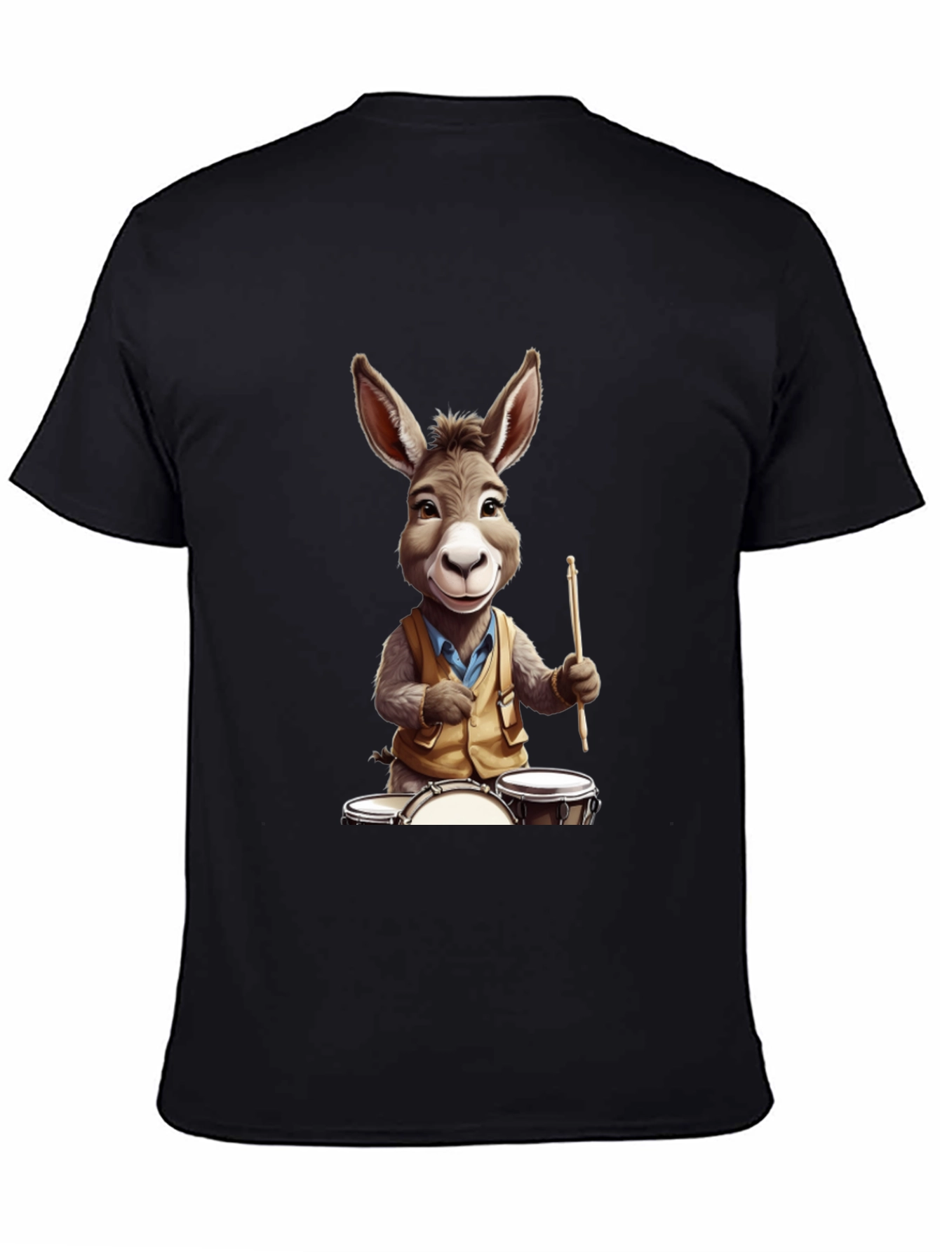 Donkey Drummer Graphic Tee - Black Cotton Blend Shirt