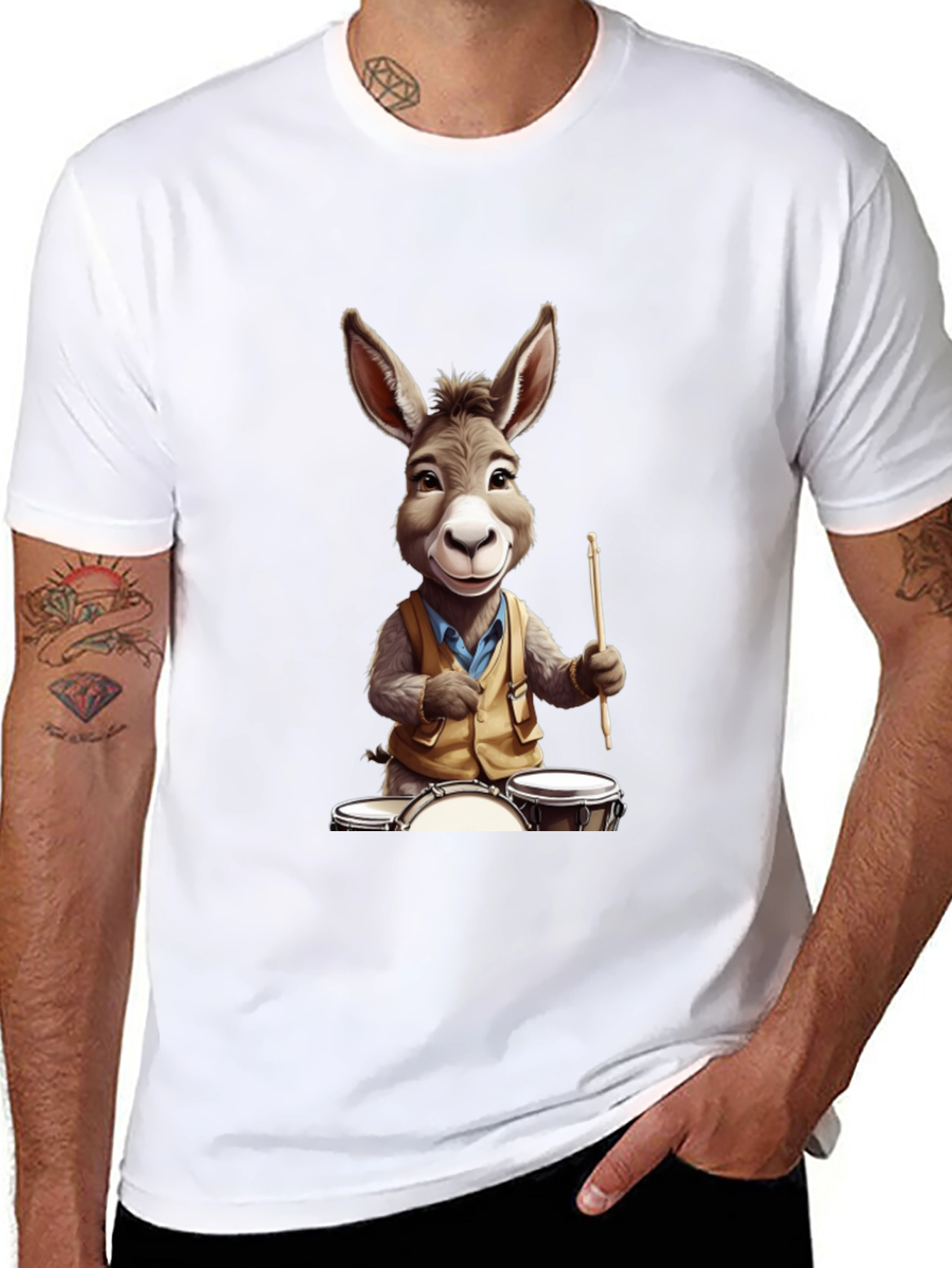 Donkey Drummer Graphic Tee - Black Cotton Blend Shirt