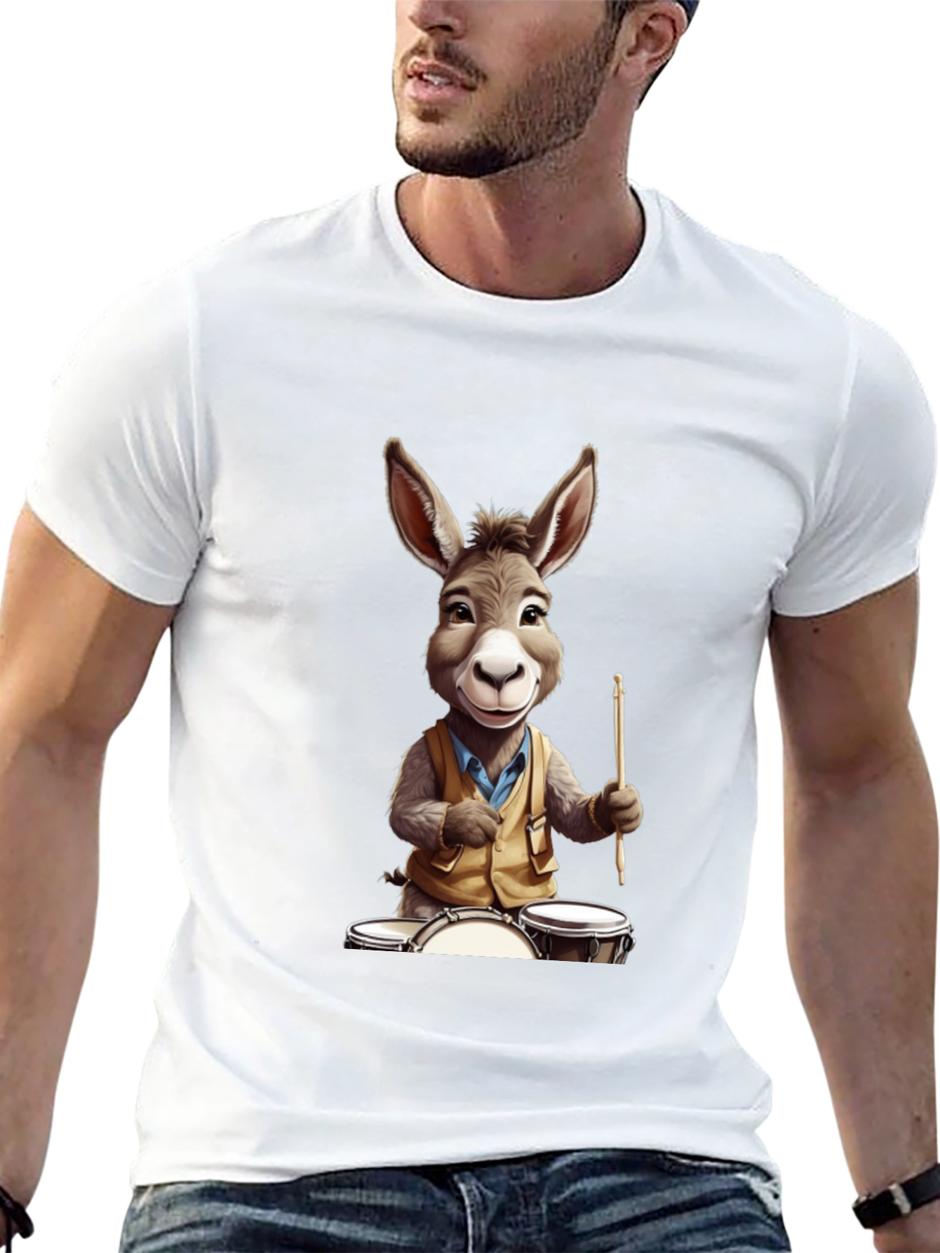 Donkey Drummer Graphic Tee - Black Cotton Blend Shirt