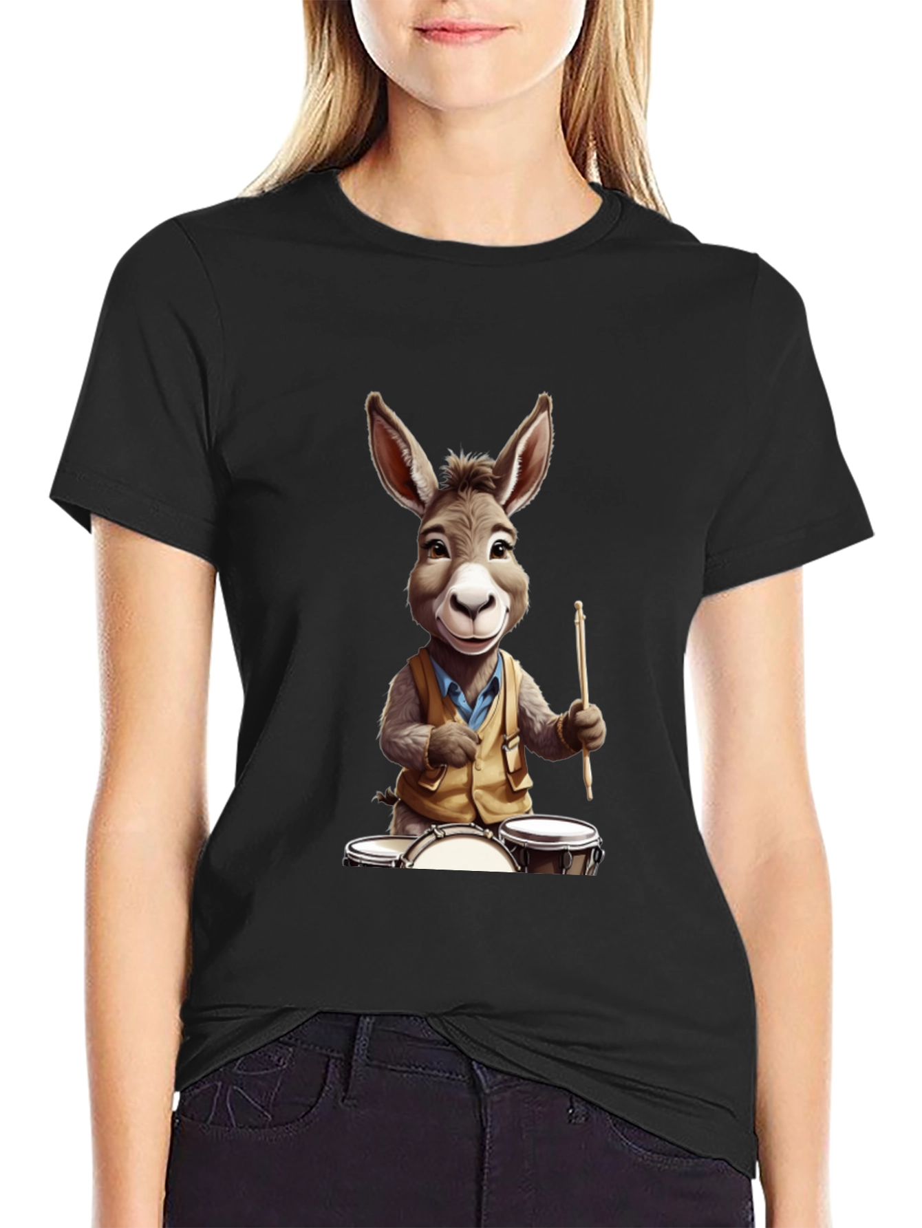 Donkey Drummer Graphic Tee - Black Cotton Blend Shirt