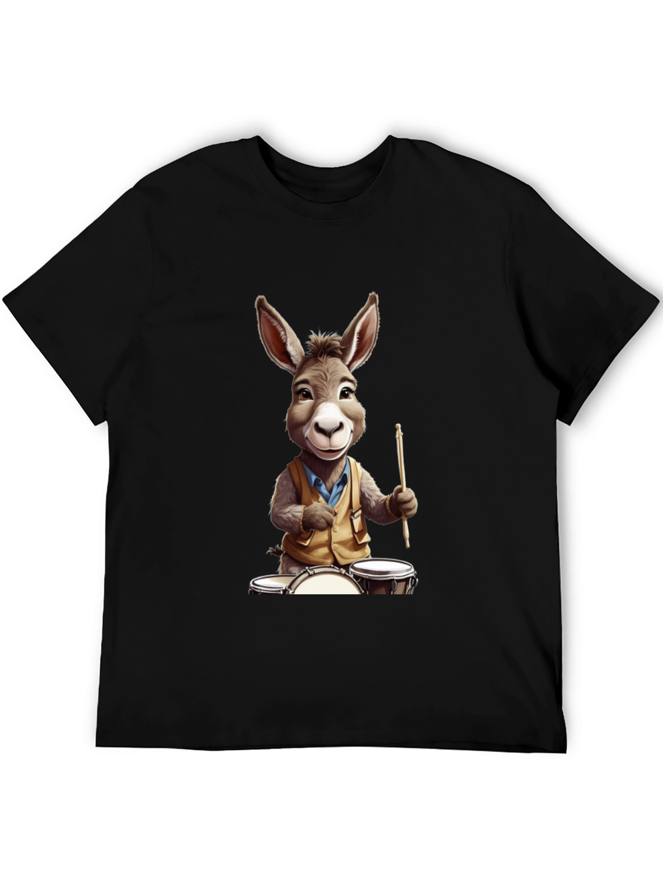 Donkey Drummer Graphic Tee - Black Cotton Blend Shirt