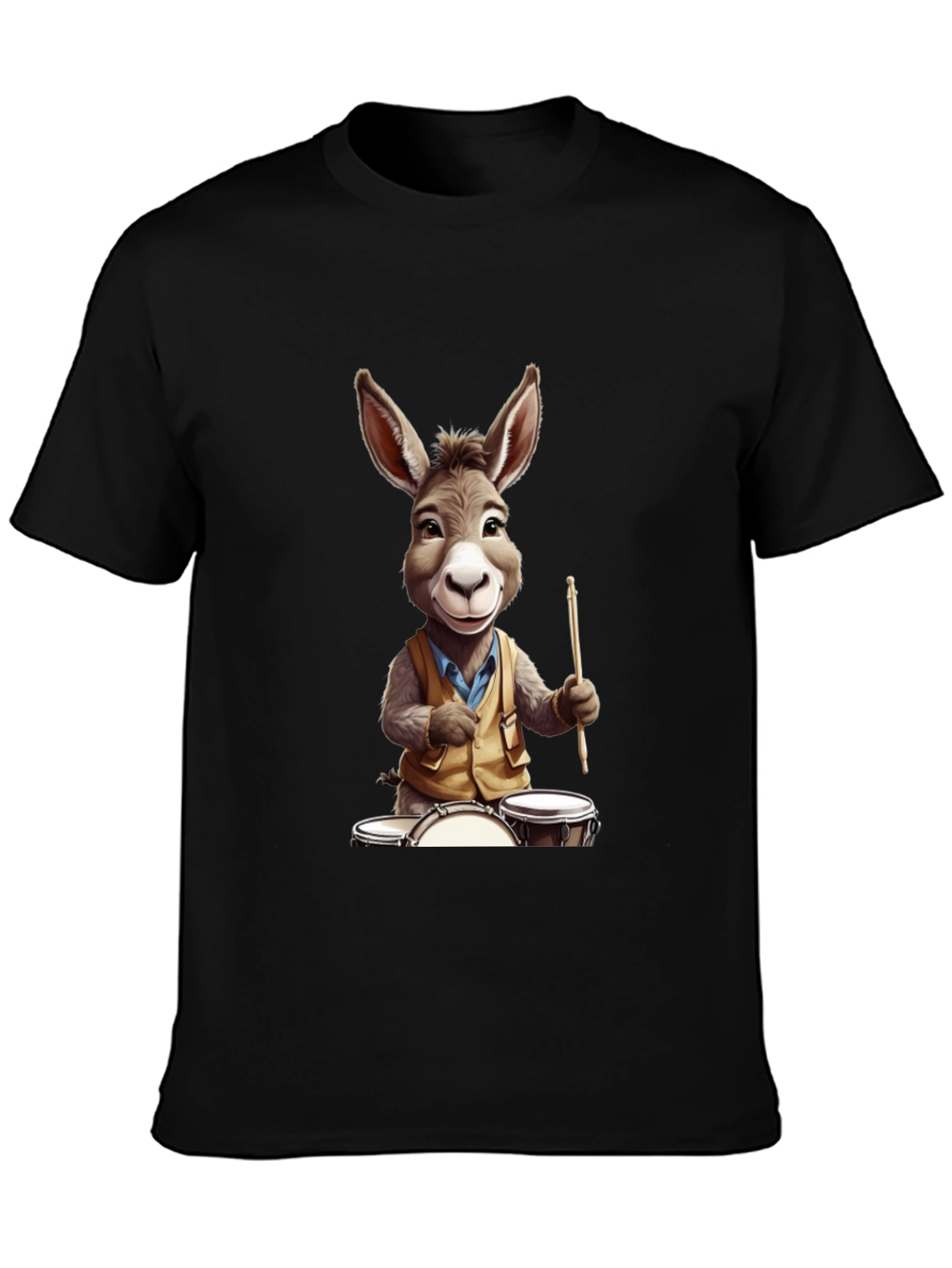 Donkey Drummer Graphic Tee - Black Cotton Blend Shirt