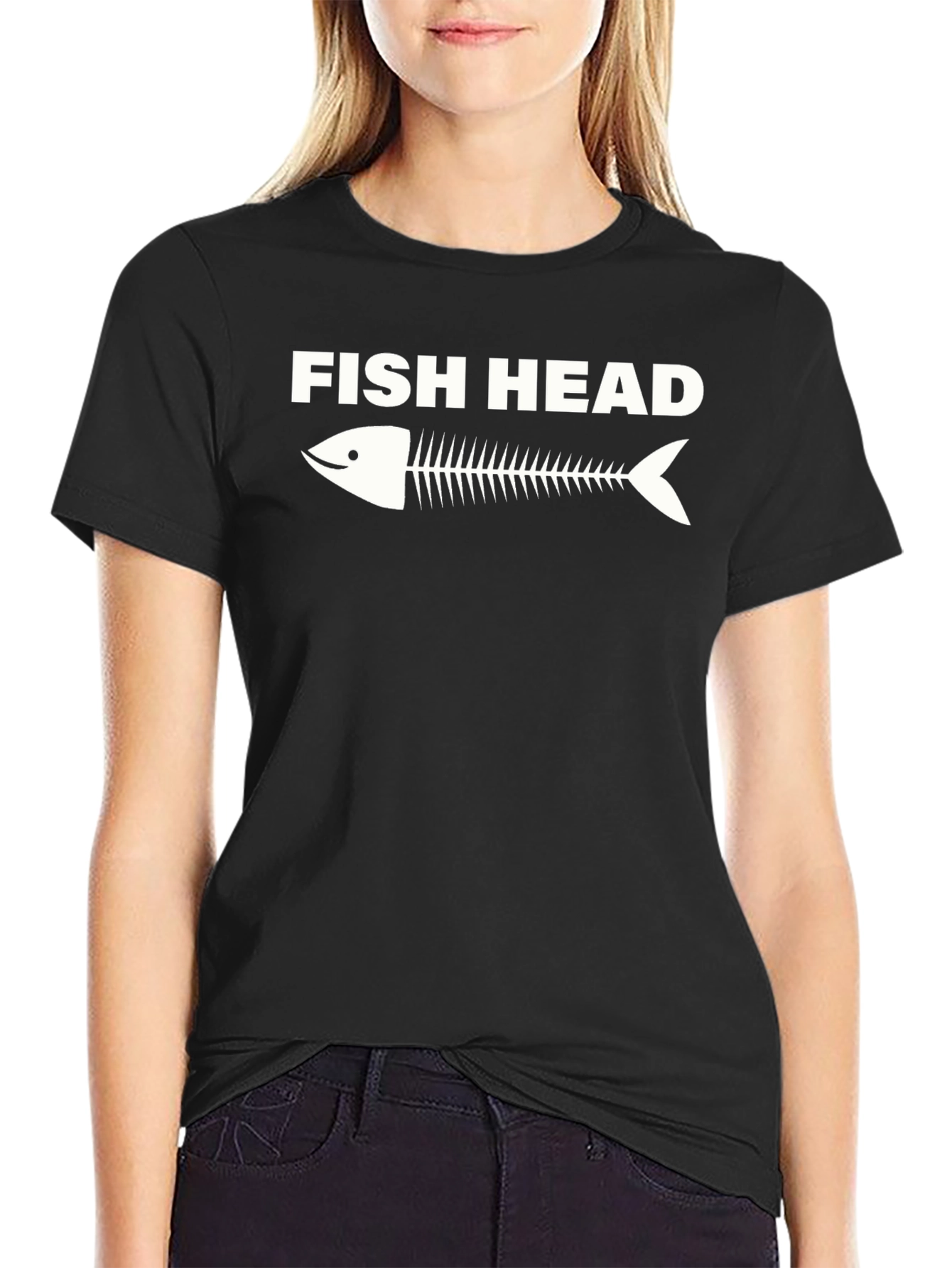 Fish Head Skeleton Graphic Tee - Black Cotton T-Shirt