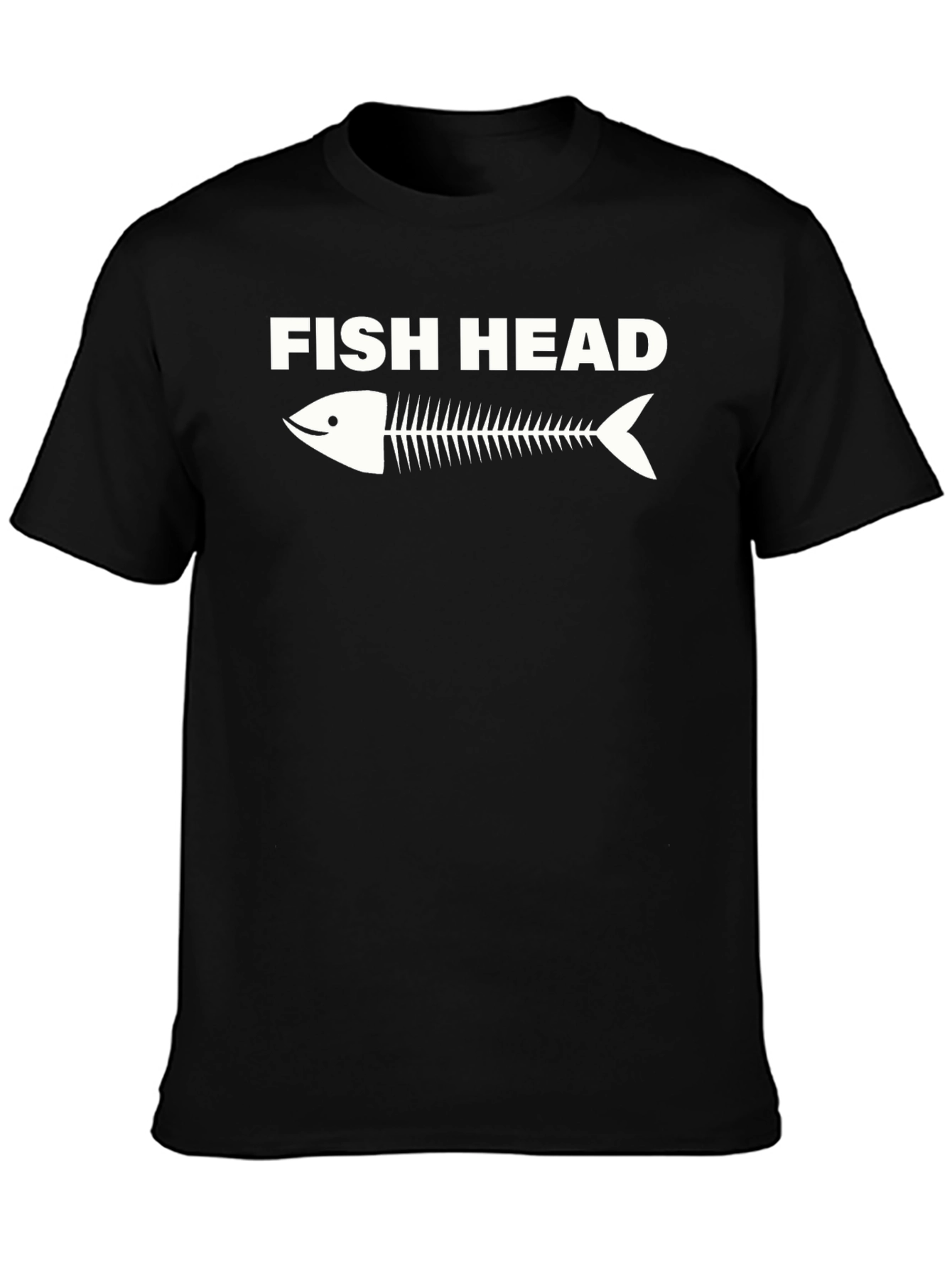 Fish Head Skeleton Graphic Tee - Black Cotton T-Shirt