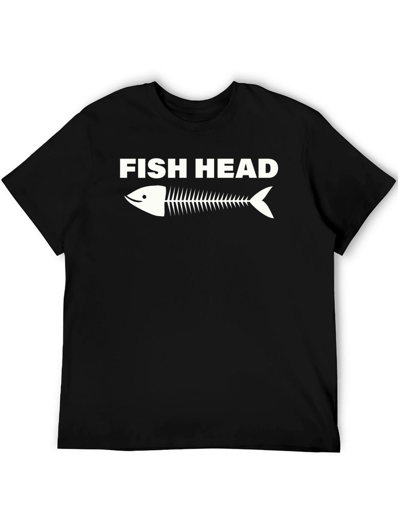 Fish Head Skeleton Graphic Tee - Black Cotton T-Shirt