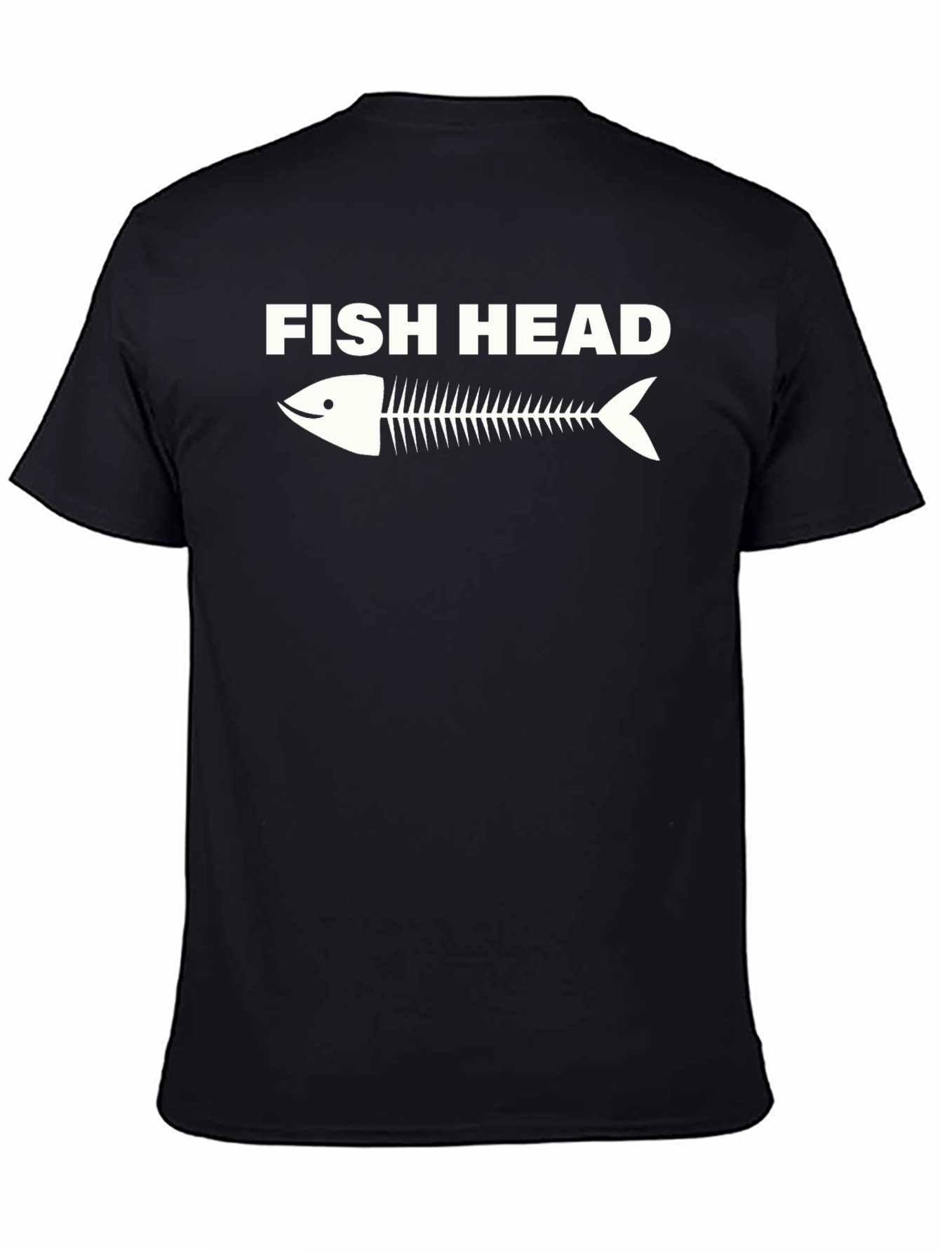 Fish Head Skeleton Graphic Tee - Black Cotton T-Shirt