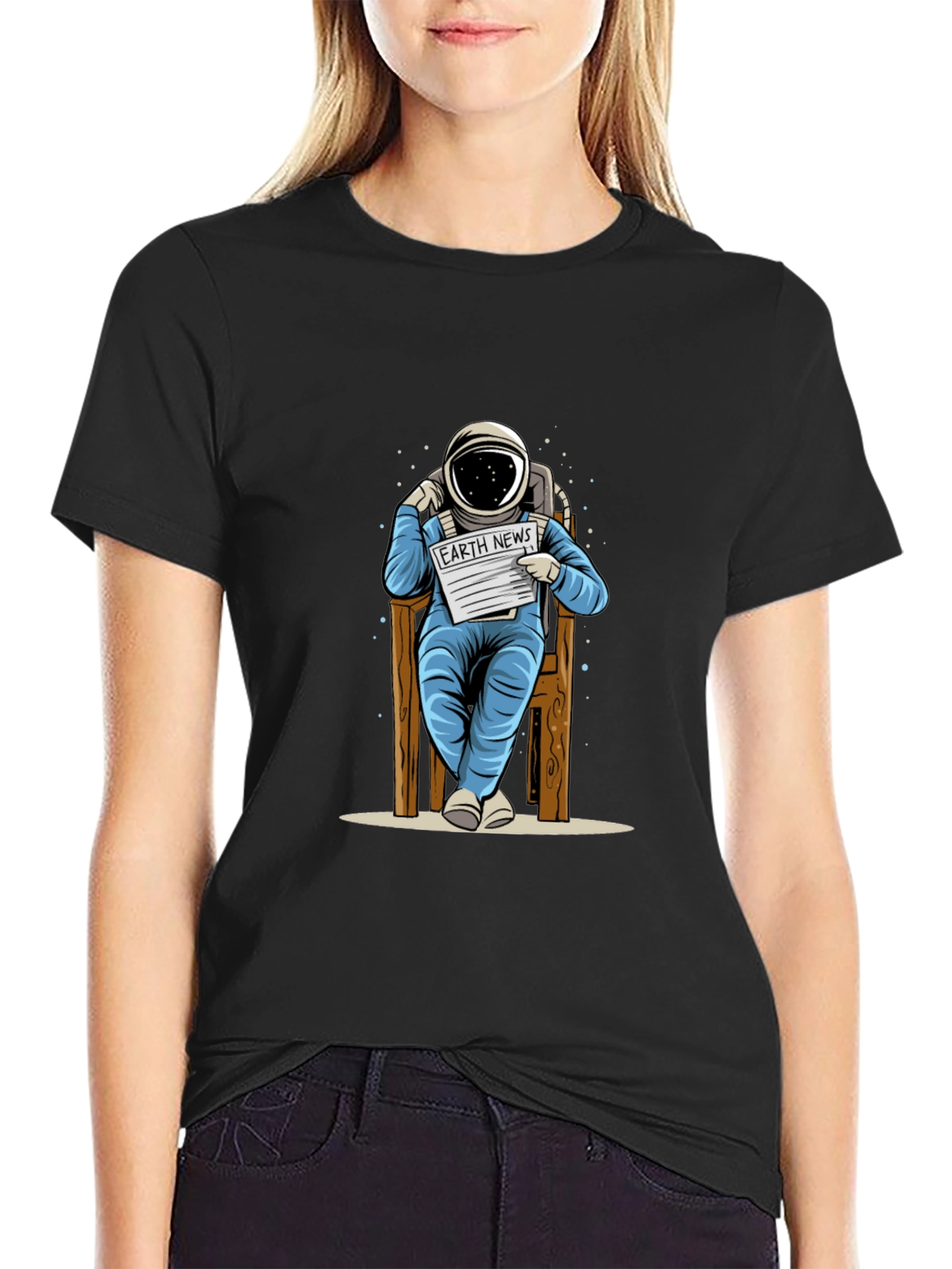 Astronaut Reading News T-Shirt - Unique Design