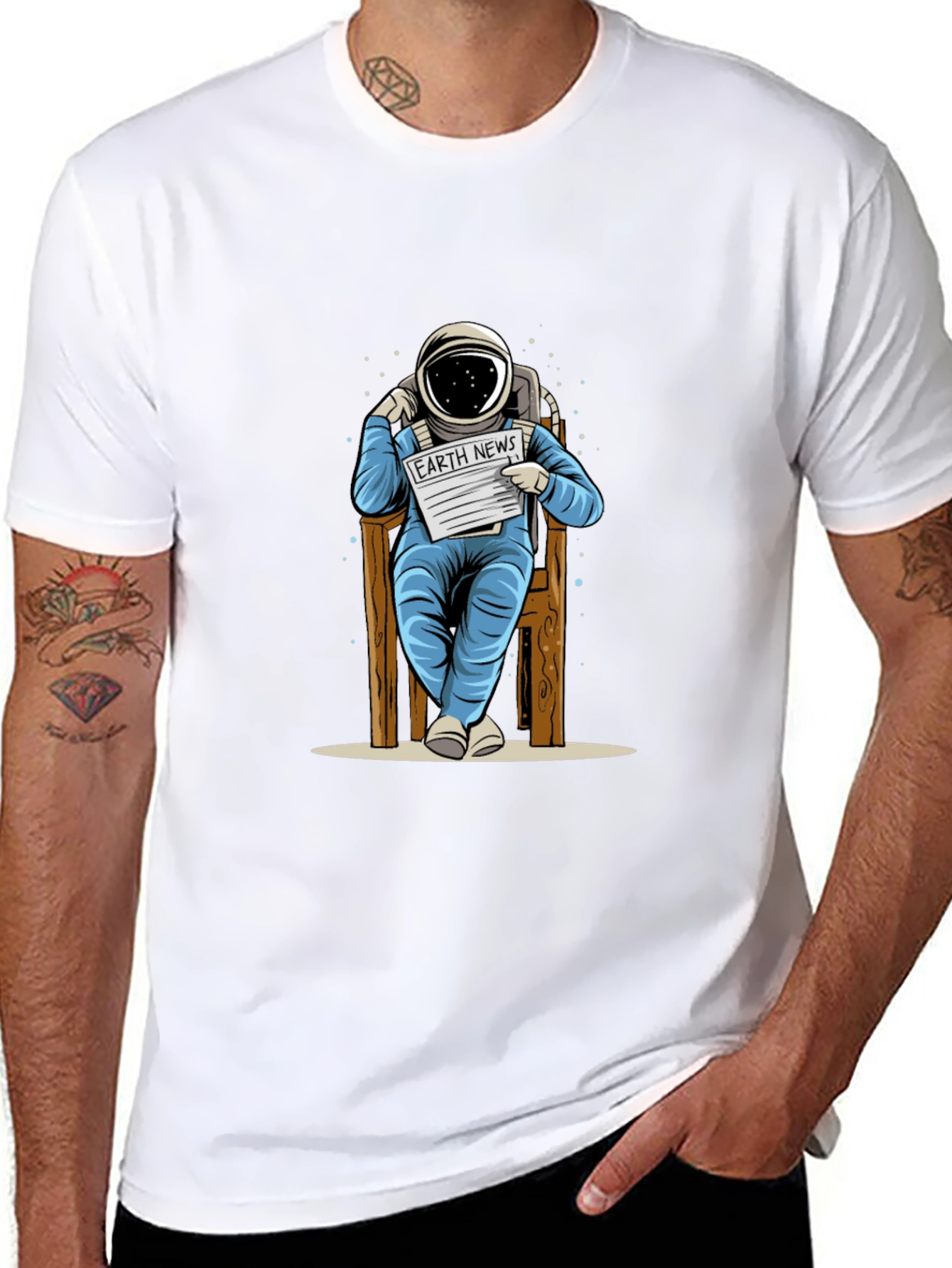 Astronaut Reading News T-Shirt - Unique Design