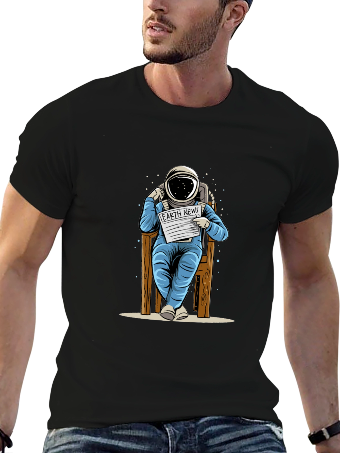 Astronaut Reading News T-Shirt - Unique Design
