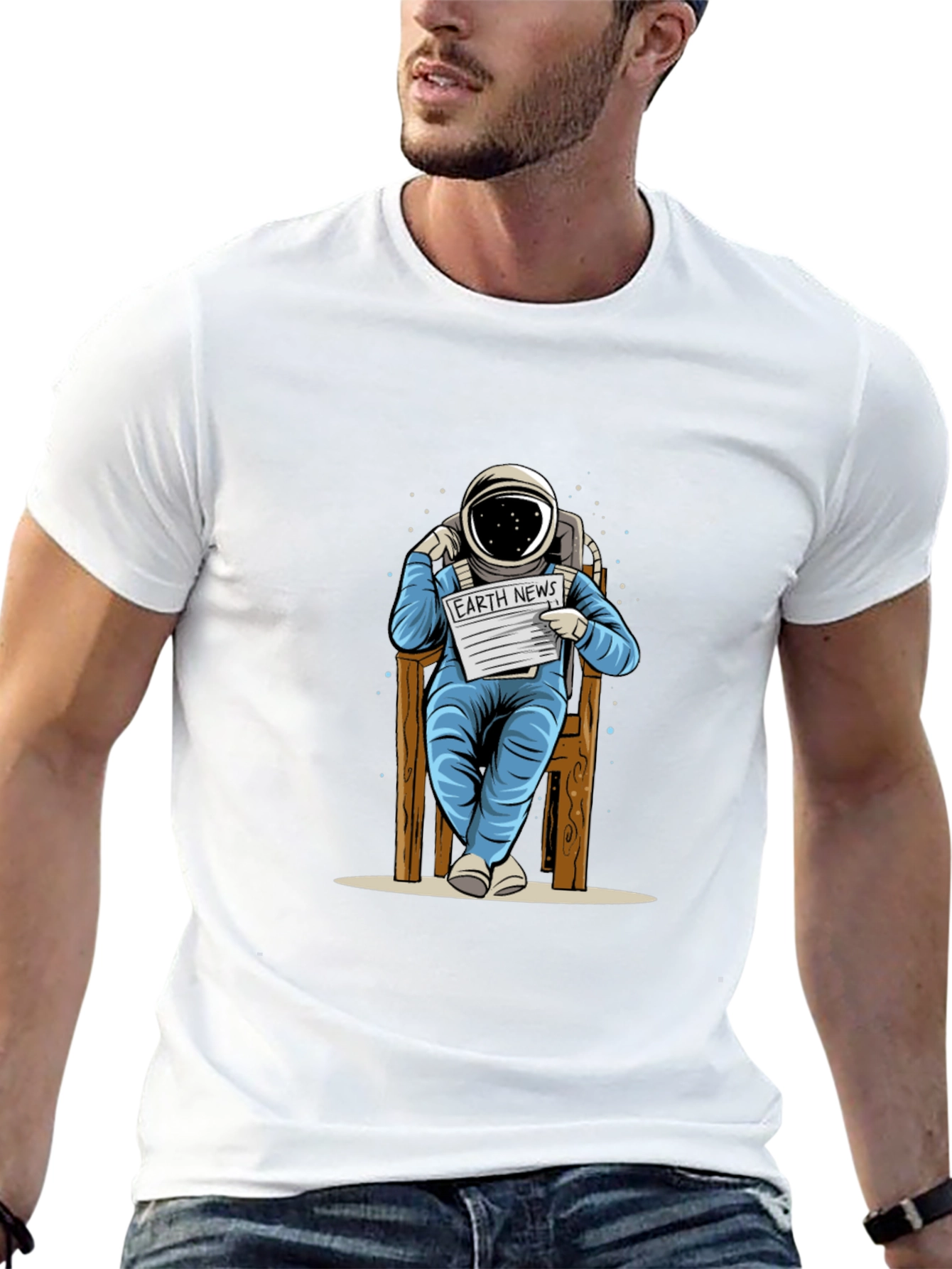 Astronaut Reading News T-Shirt - Unique Design