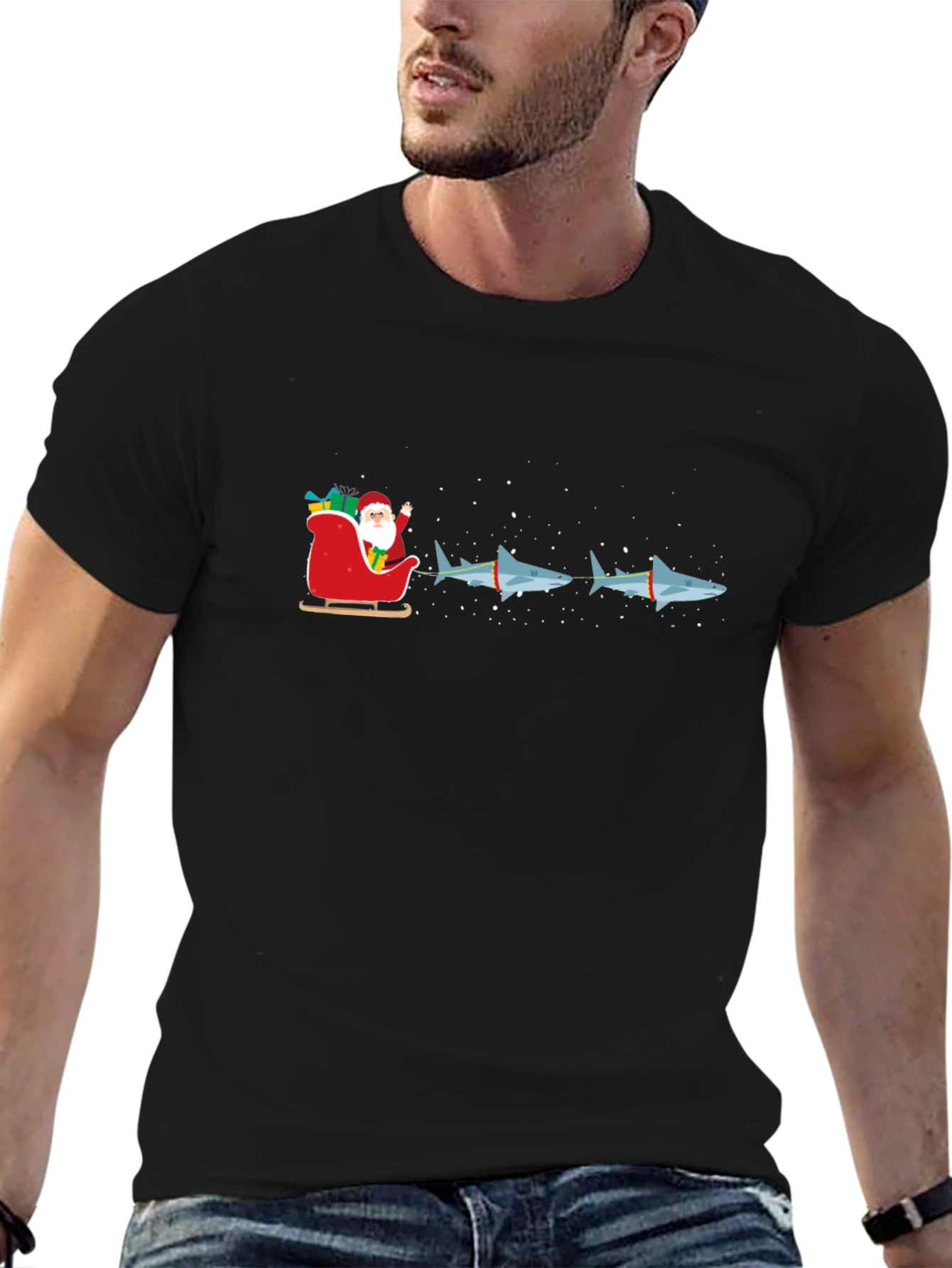 Santas Shark Sleigh T-Shirt