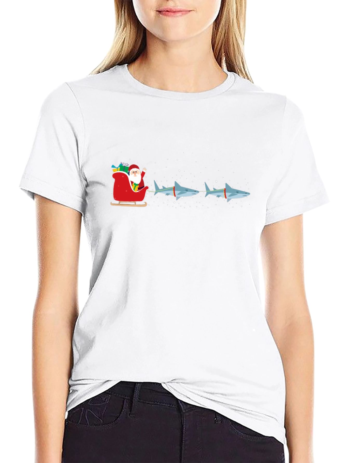 Santas Shark Sleigh T-Shirt