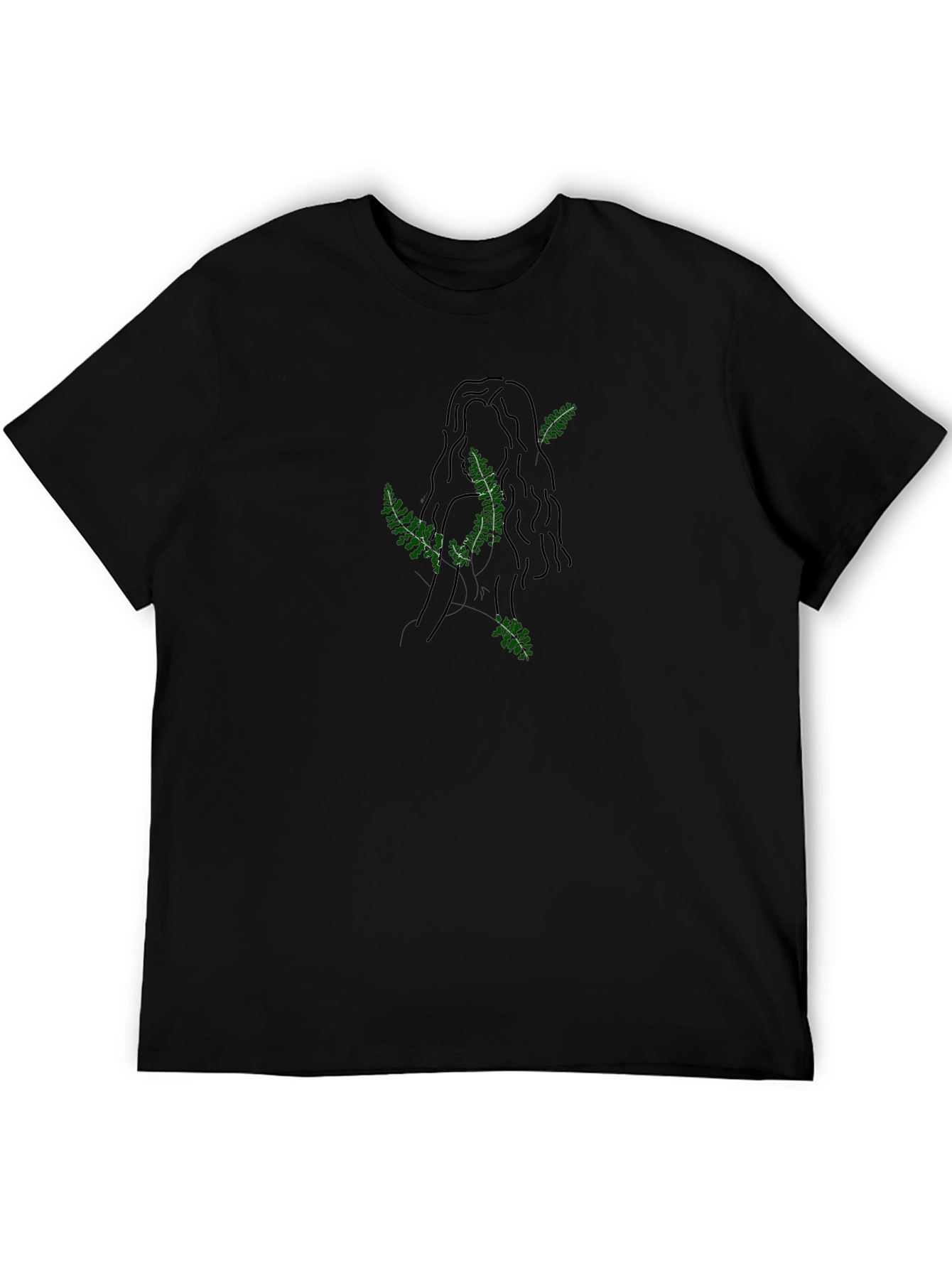Minimalist Fern Woman Black T-Shirt