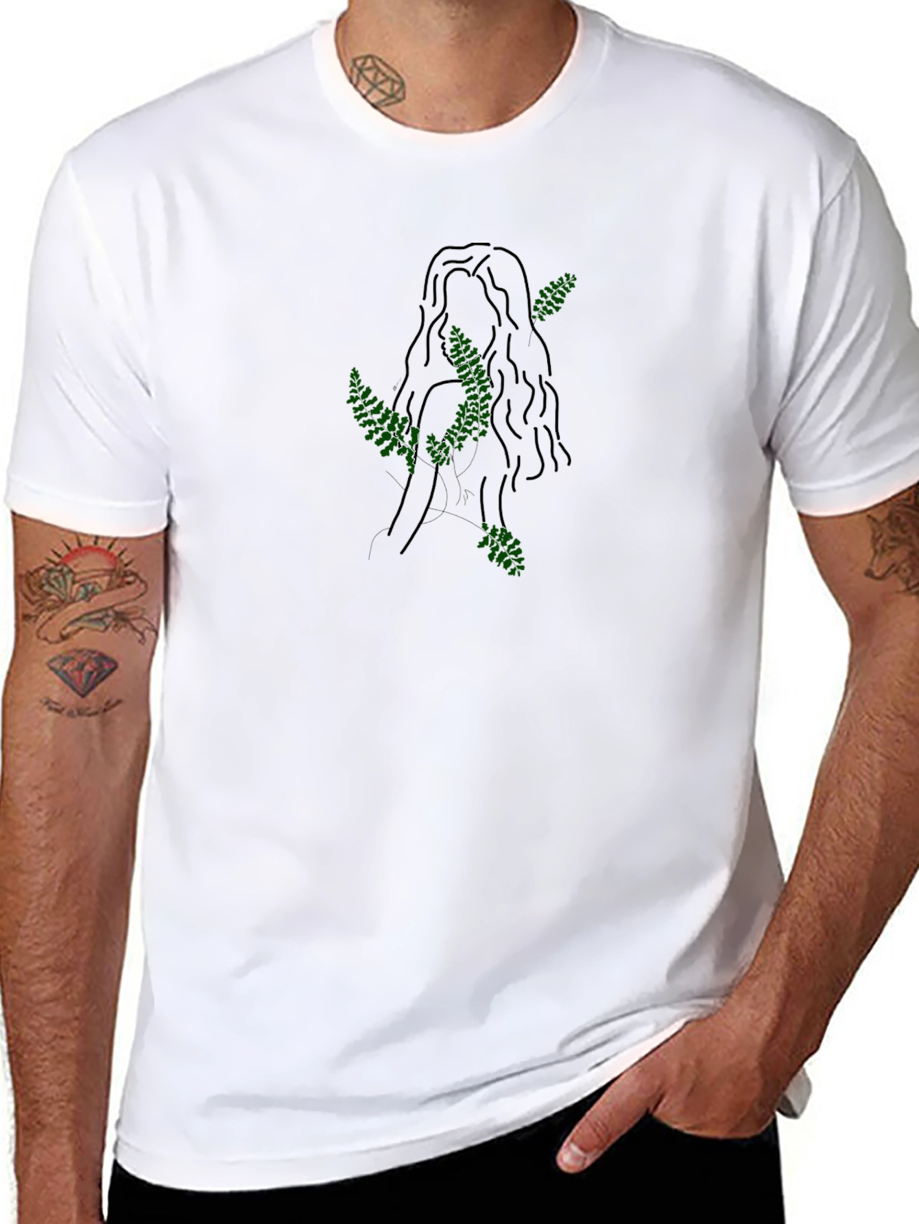 Minimalist Fern Woman Black T-Shirt