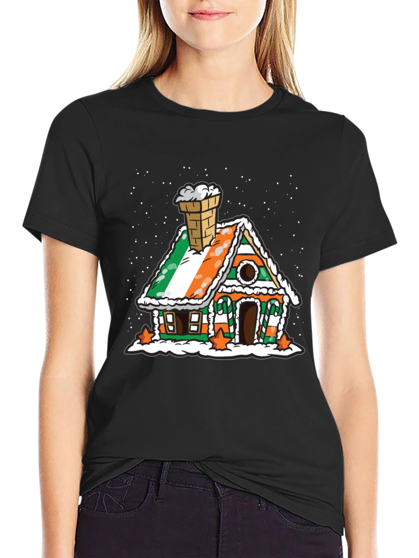 Irish Flag Gingerbread House Black T-Shirt