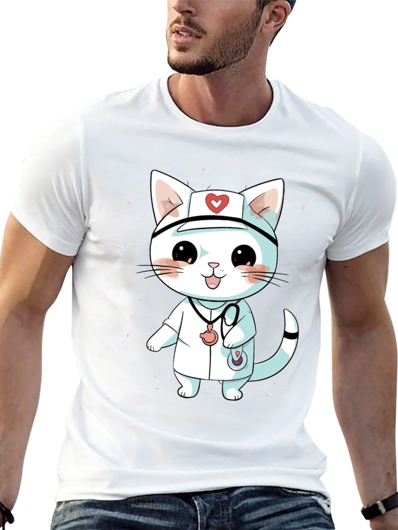 Cute Cartoon Cat Nurse T-Shirt