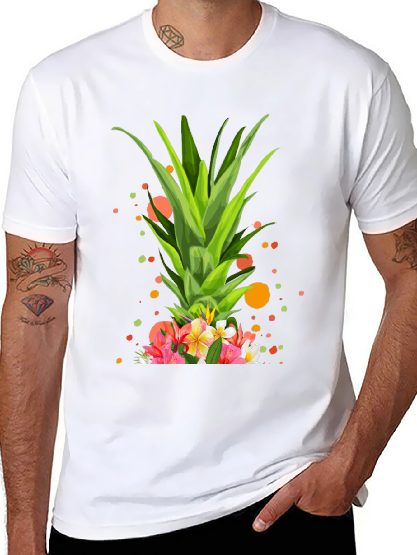 Tropical Pineapple Floral Print T-Shirt