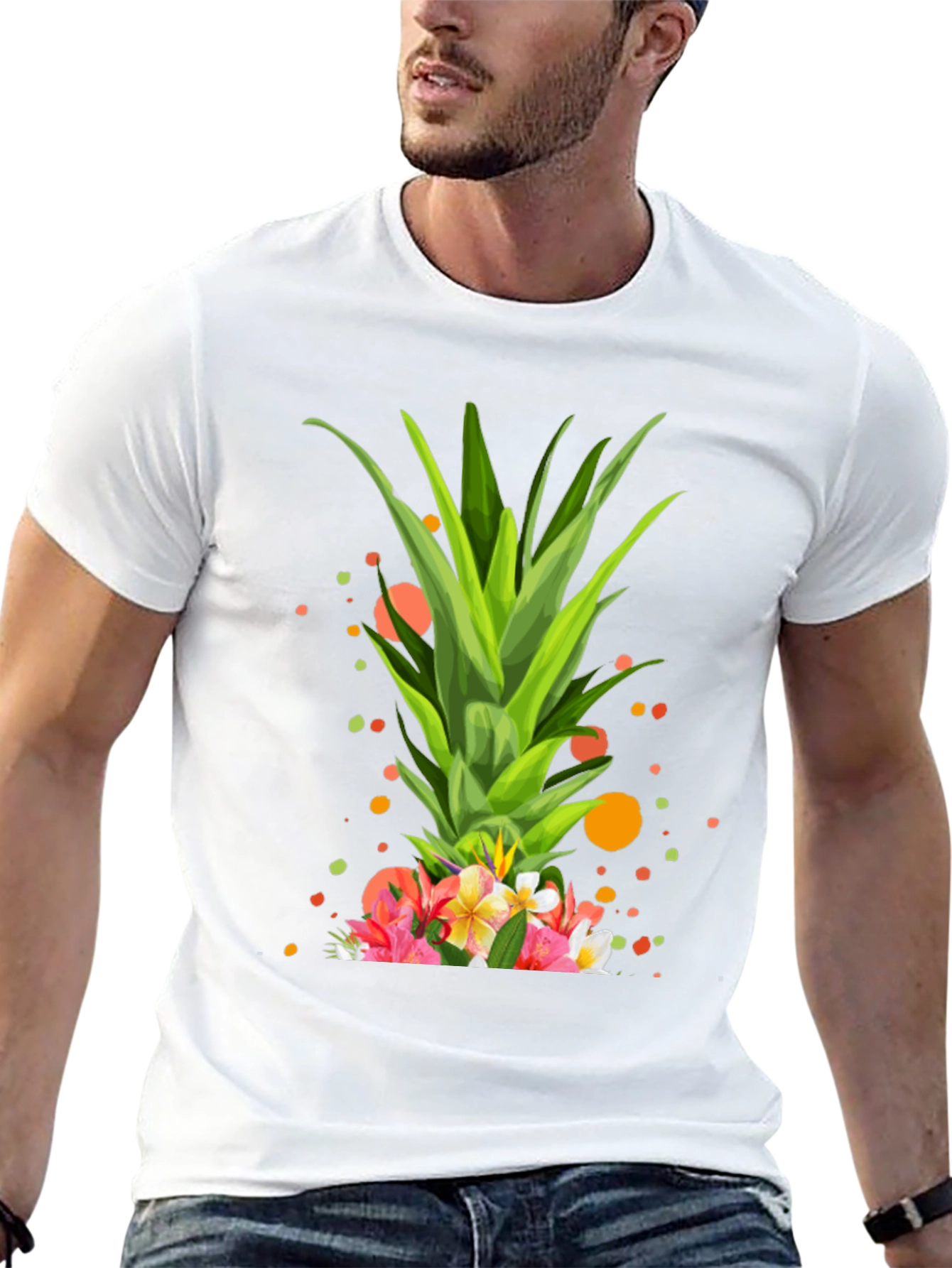 Tropical Pineapple Floral Print T-Shirt