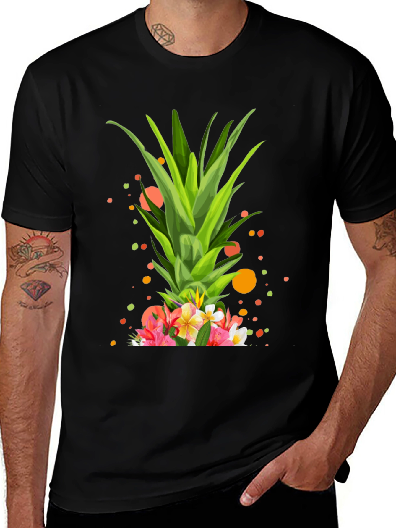 Tropical Pineapple Floral Print T-Shirt