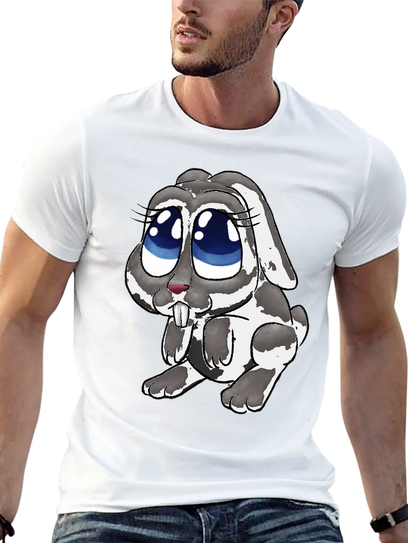 Cute Bunny Graphic Tee - Black Casual T-Shirt