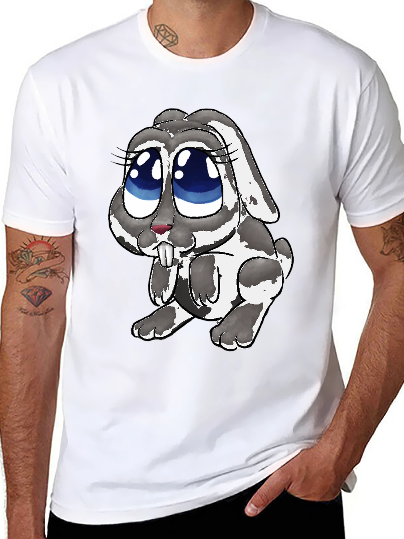 Cute Bunny Graphic Tee - Black Casual T-Shirt