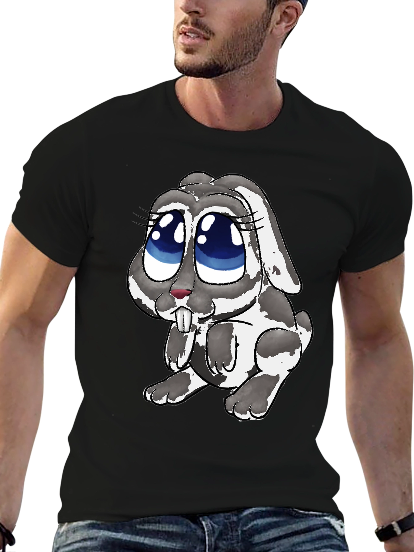 Cute Bunny Graphic Tee - Black Casual T-Shirt