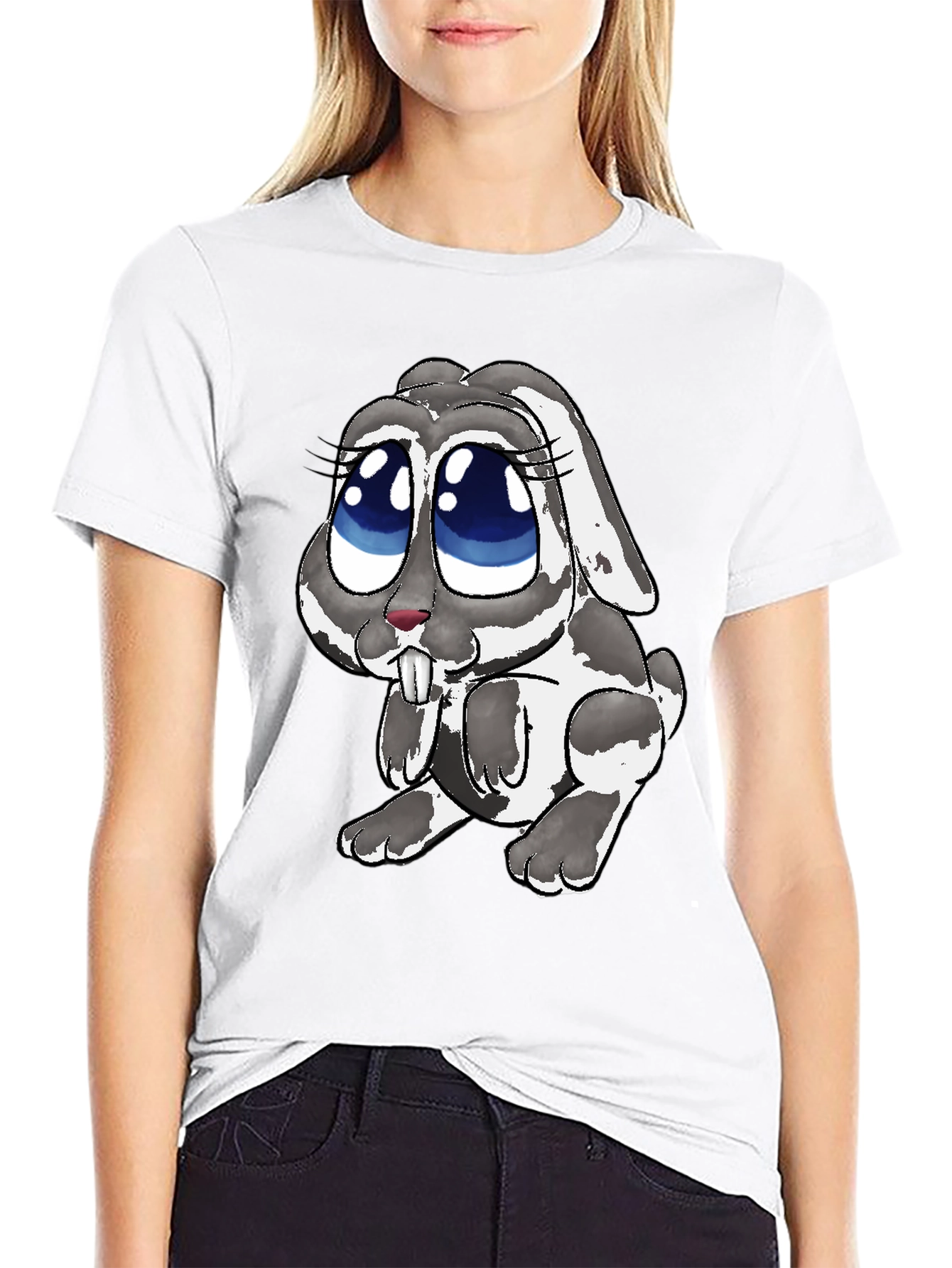 Cute Bunny Graphic Tee - Black Casual T-Shirt