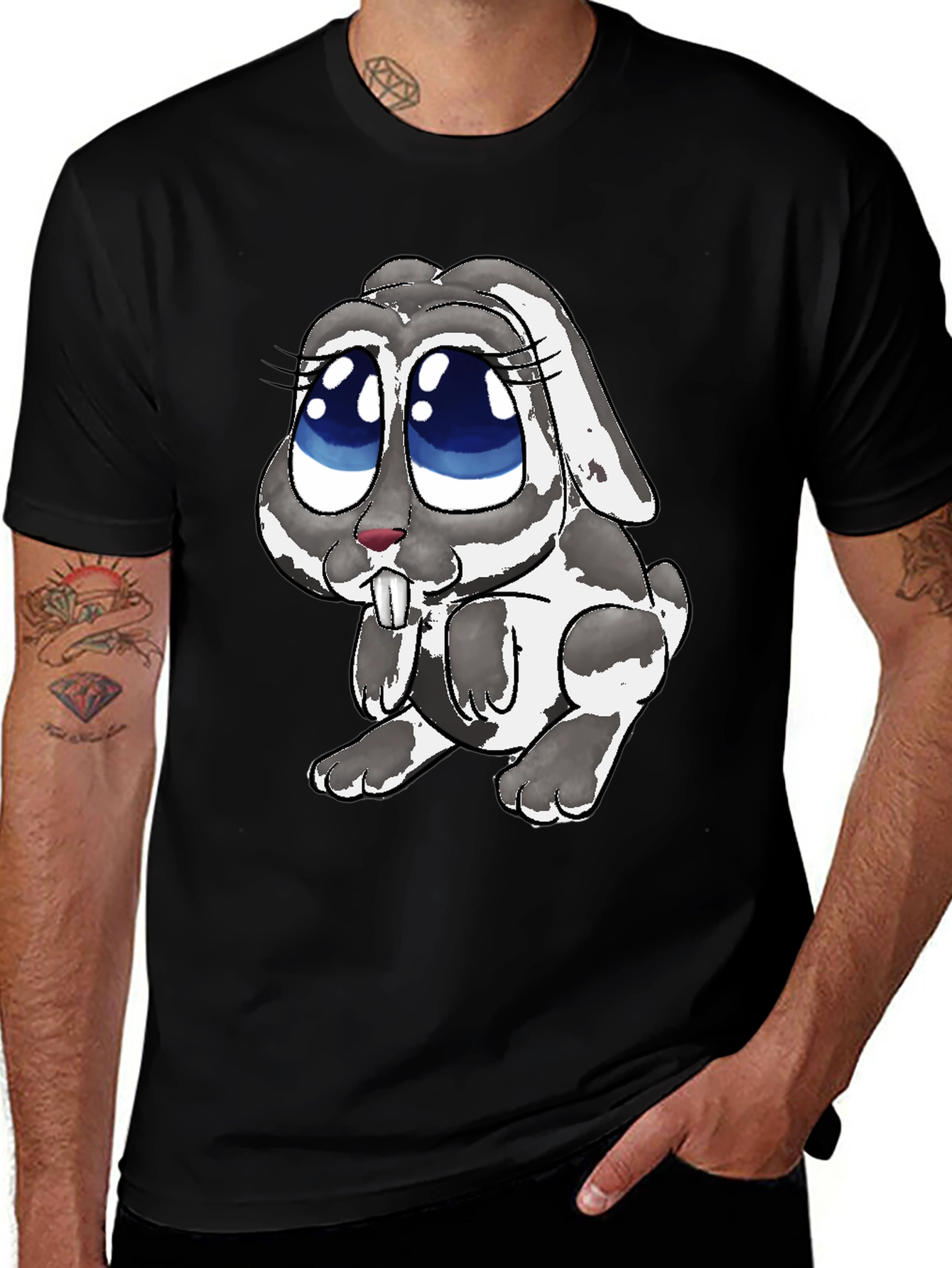 Cute Bunny Graphic Tee - Black Casual T-Shirt