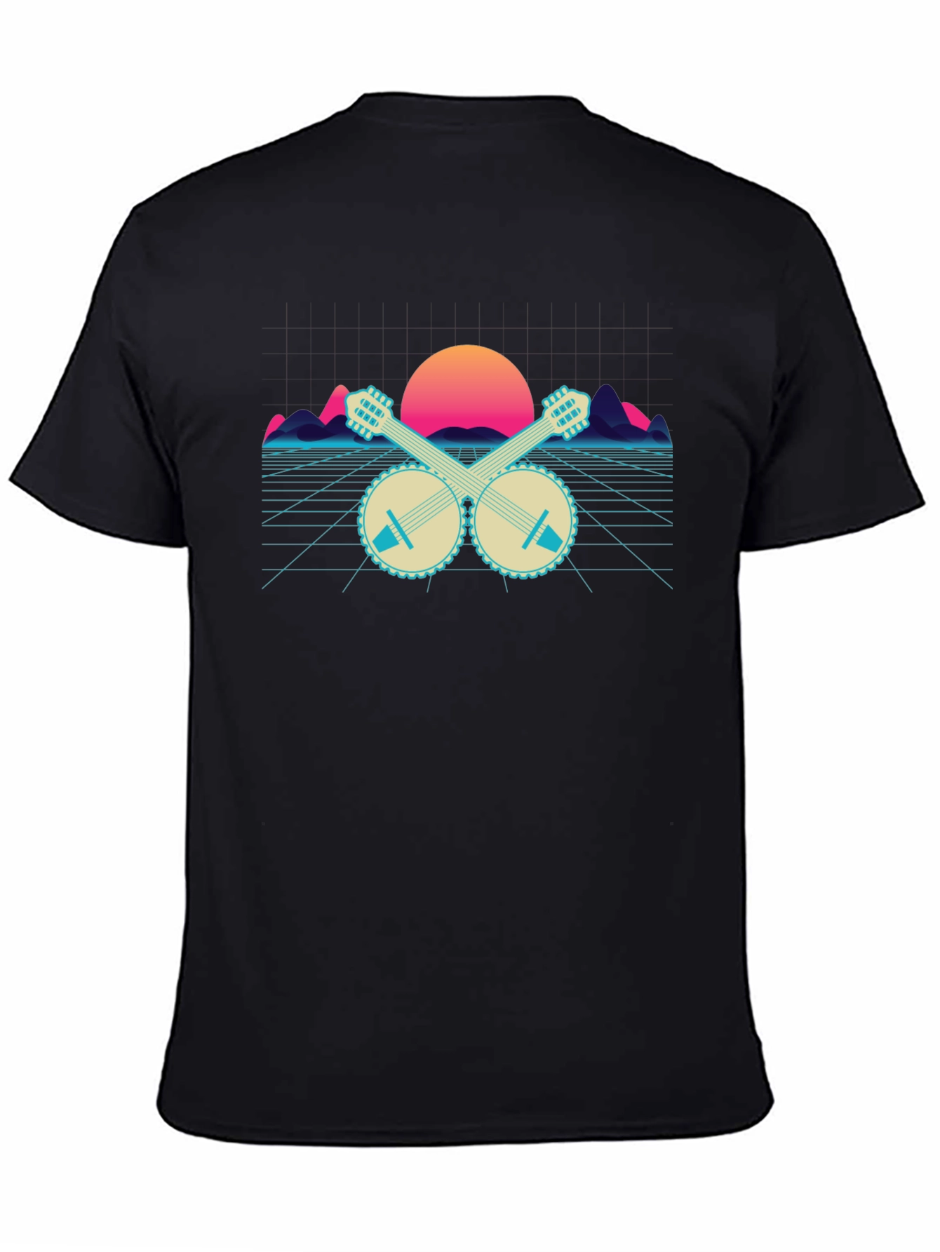 Retro Banjo Sunset T-Shirt - Musical Synthwave Tee