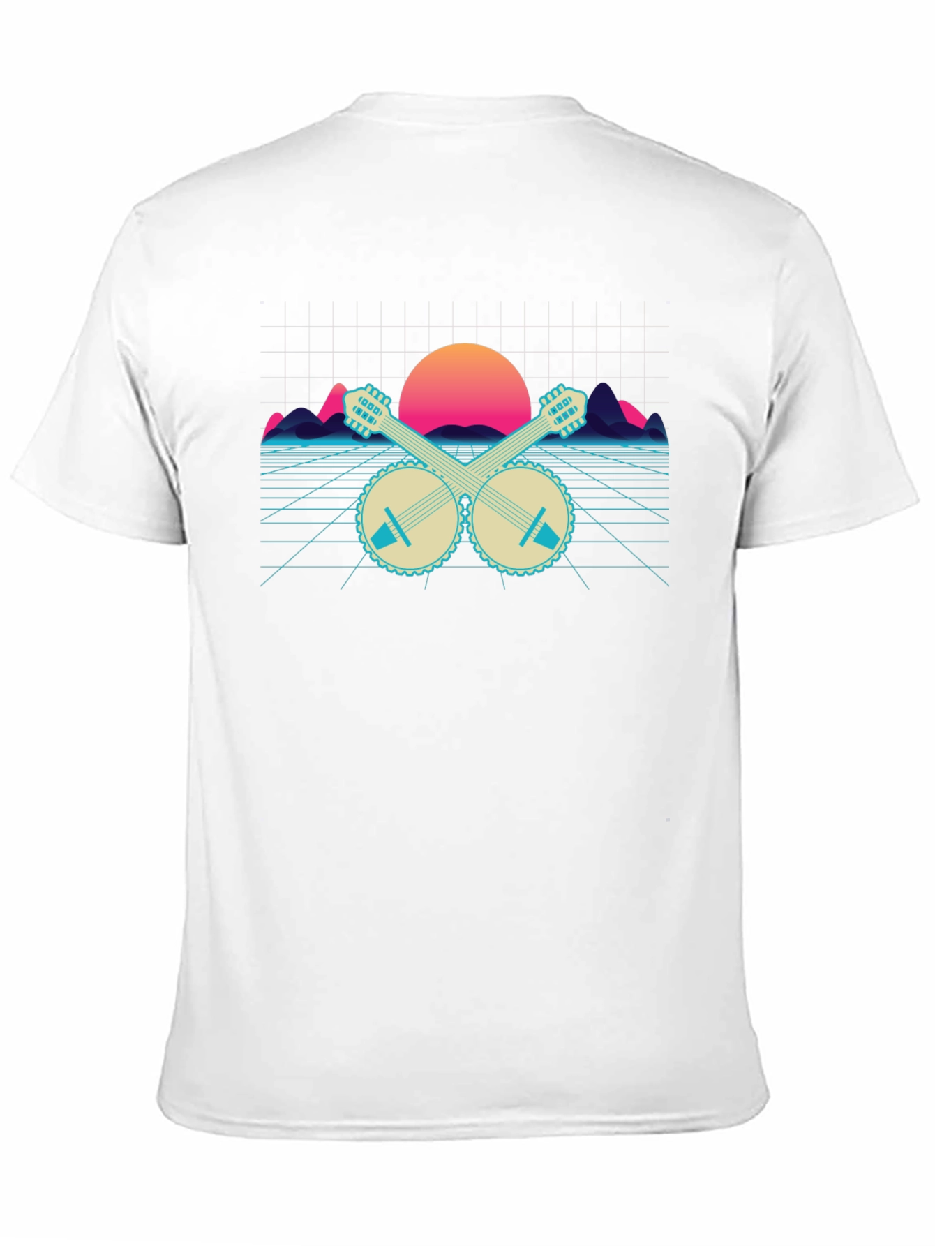 Retro Banjo Sunset T-Shirt - Musical Synthwave Tee