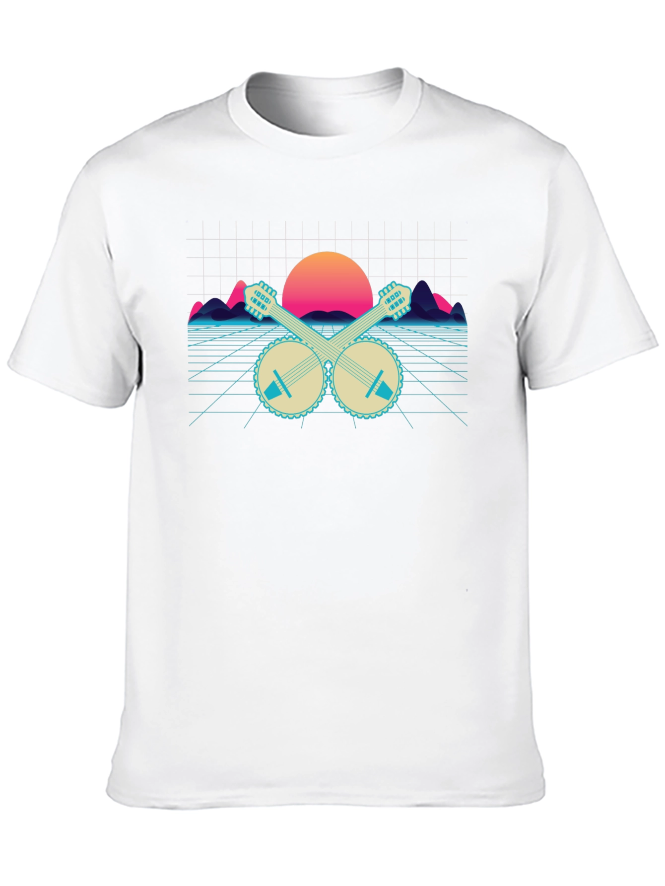 Retro Banjo Sunset T-Shirt - Musical Synthwave Tee