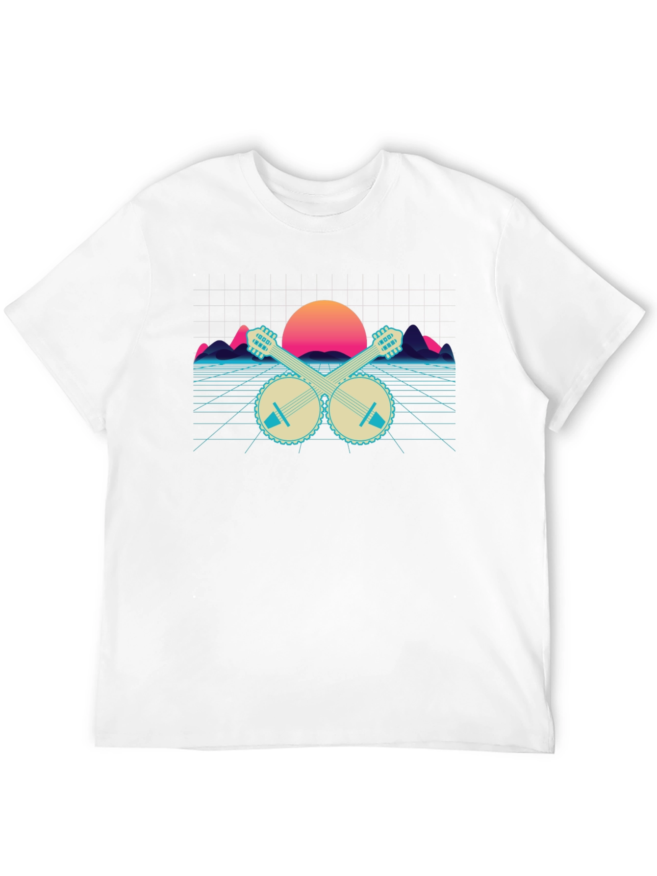 Retro Banjo Sunset T-Shirt - Musical Synthwave Tee
