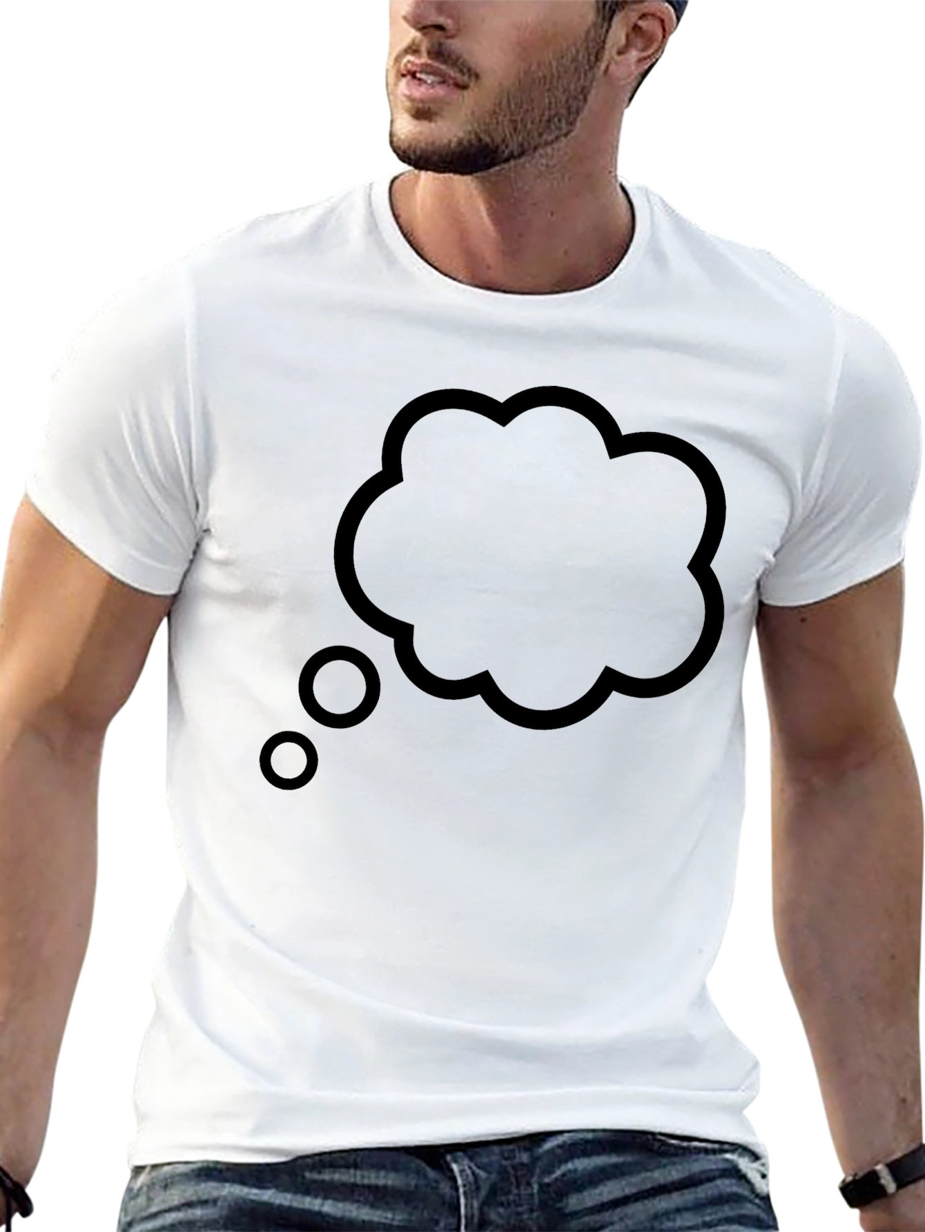 Mens Black T-Shirt with Thinking Cloud Design