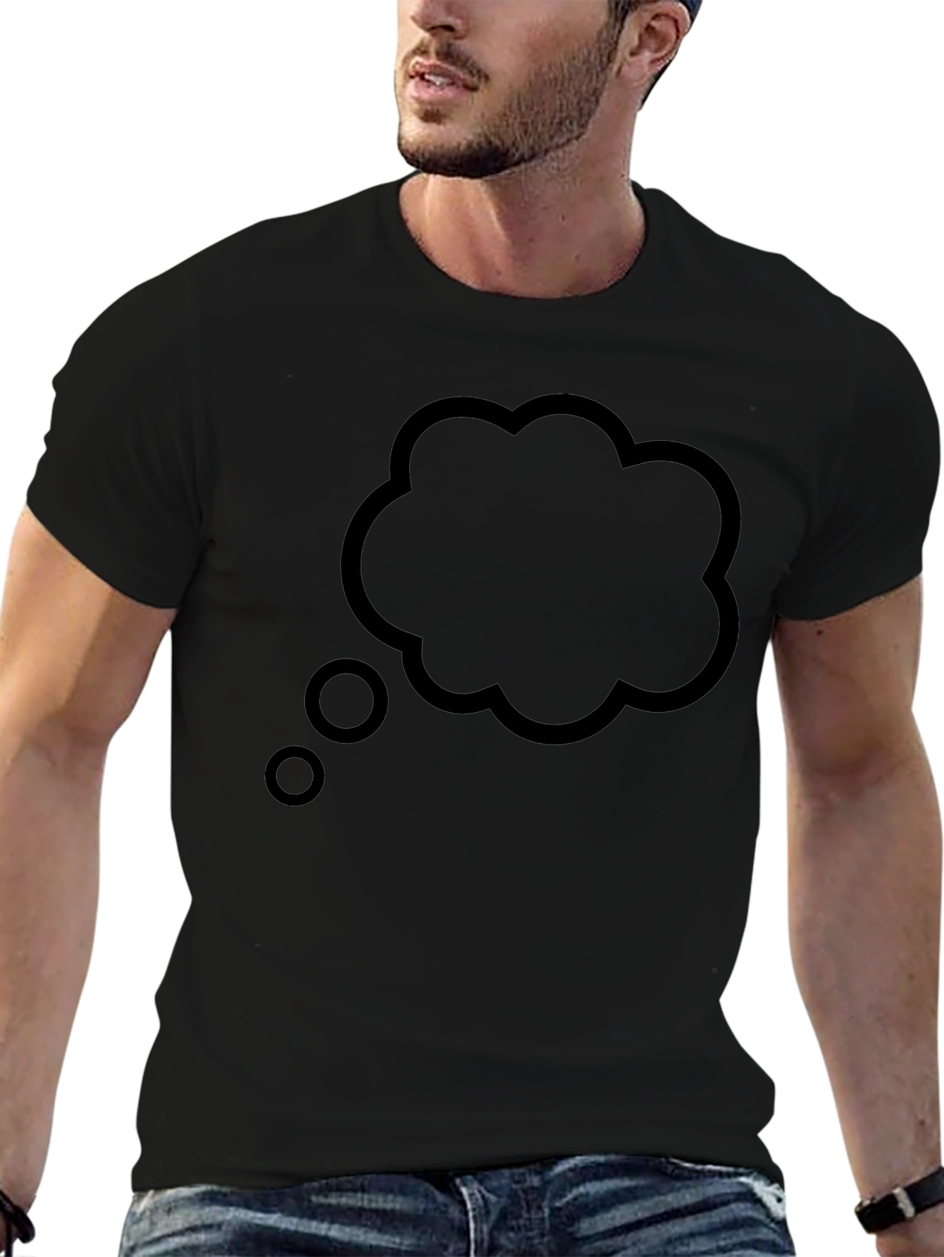 Mens Black T-Shirt with Thinking Cloud Design