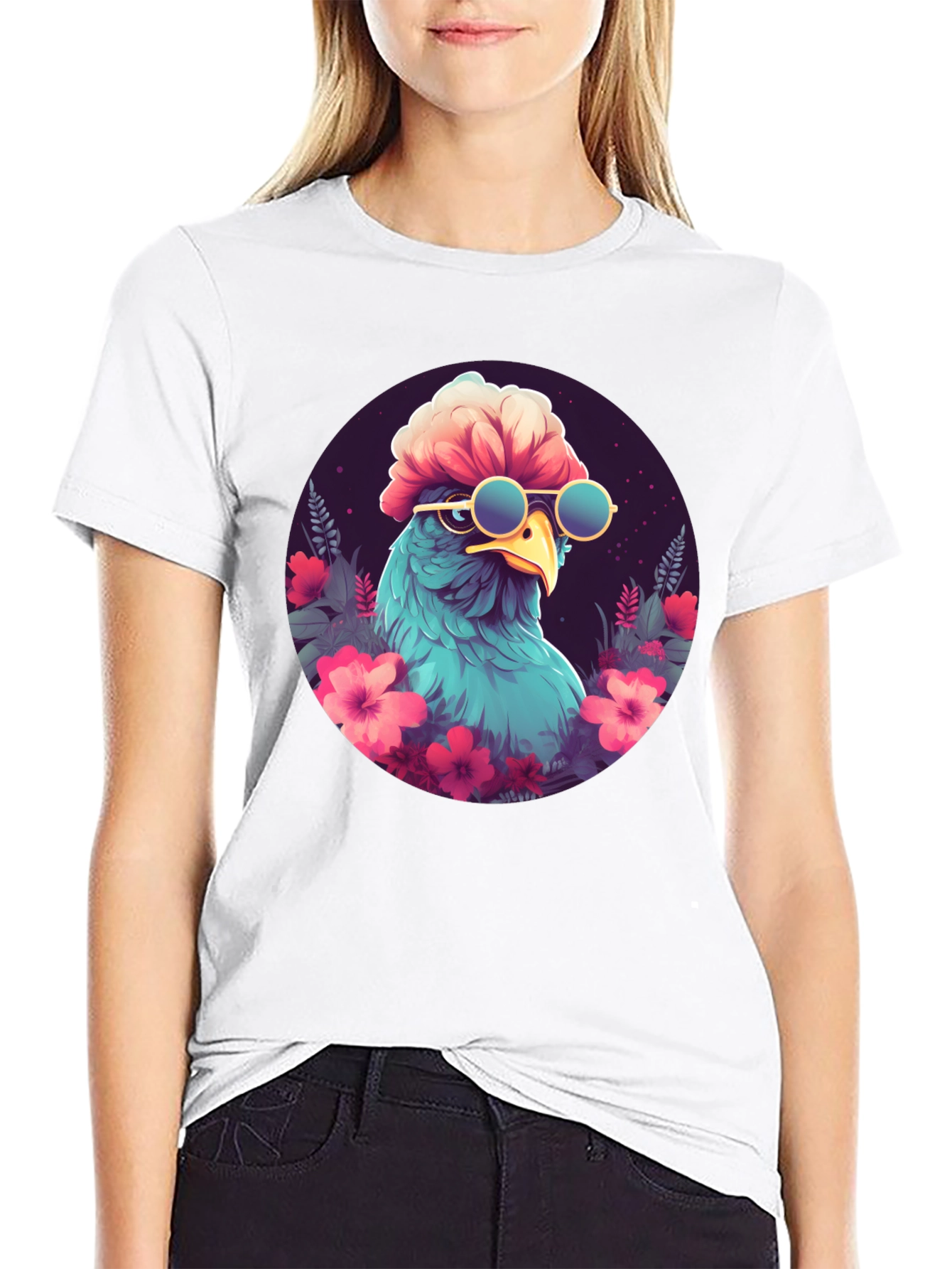 Cool Bird T-Shirt - Funky Floral Graphic Tee