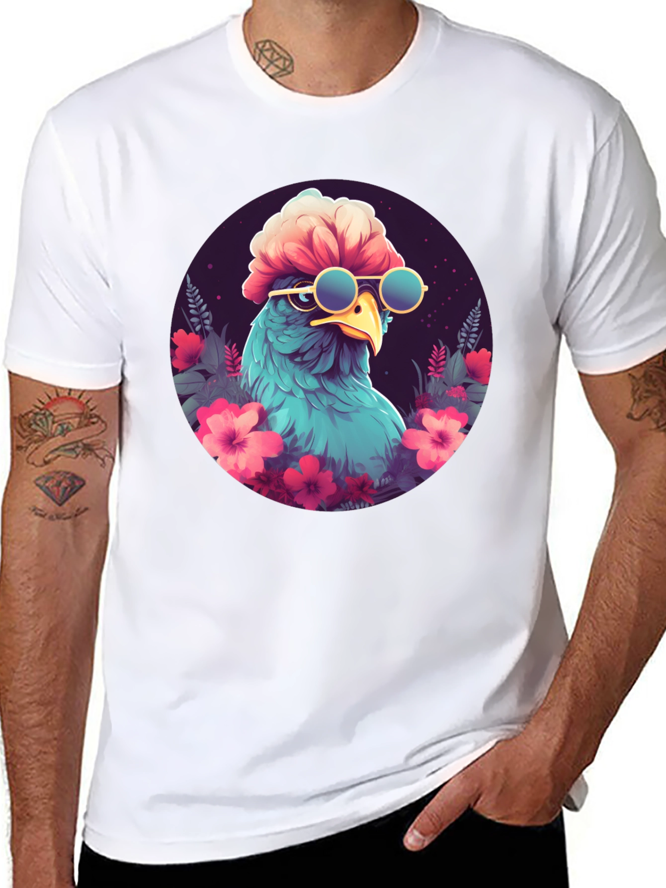 Cool Bird T-Shirt - Funky Floral Graphic Tee