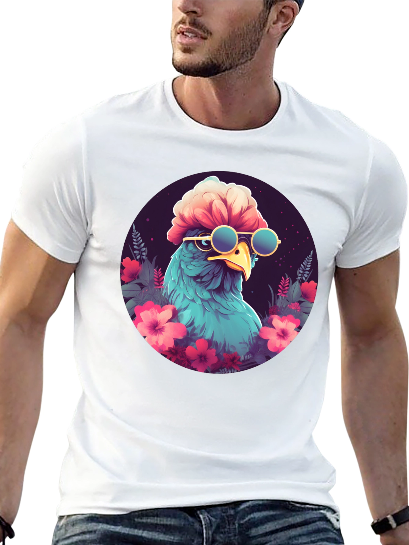 Cool Bird T-Shirt - Funky Floral Graphic Tee