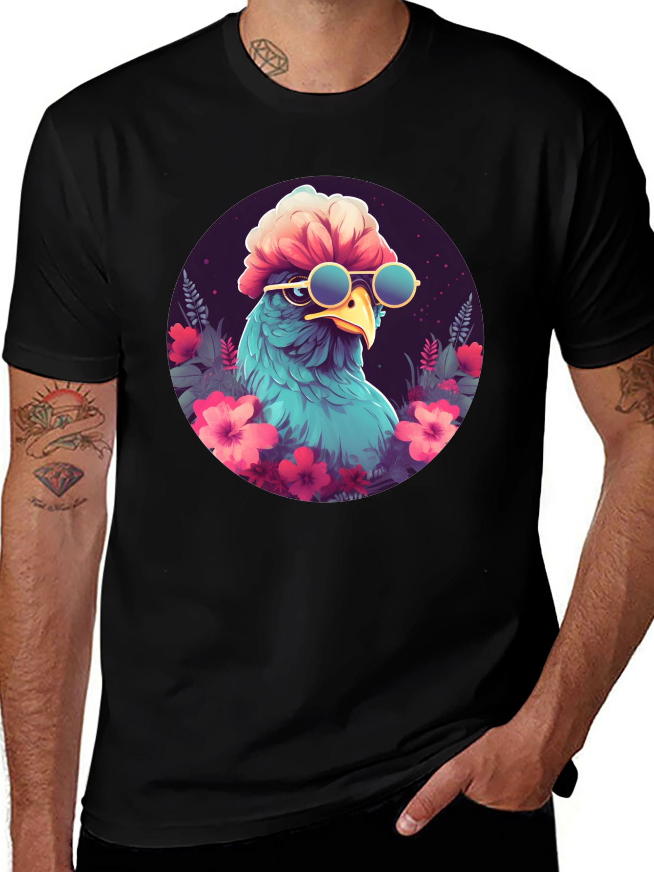 Cool Bird T-Shirt - Funky Floral Graphic Tee