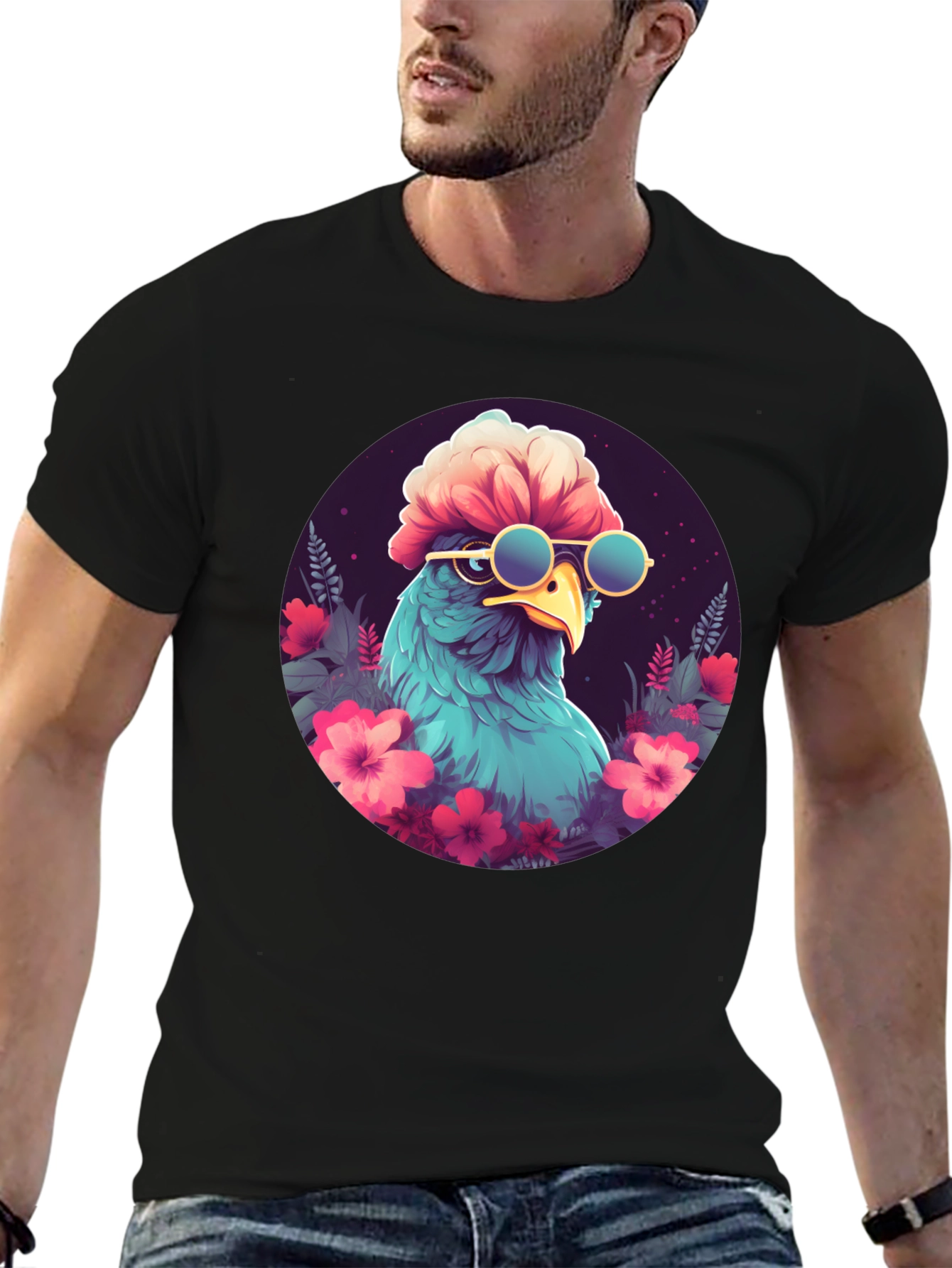 Cool Bird T-Shirt - Funky Floral Graphic Tee