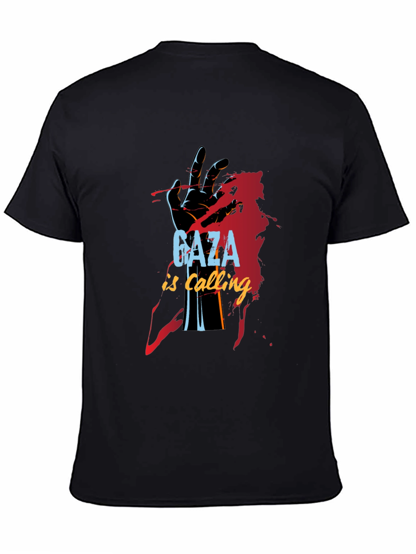 Gaza is Calling Graphic Print Black T-Shirt